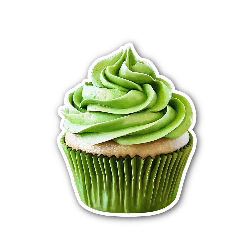 cupcake topped with Green frosting Sticker, Waterproof Vinyl Decal Sticker Indoor Or Outdoor 2 (Pieces) 3" and 5"