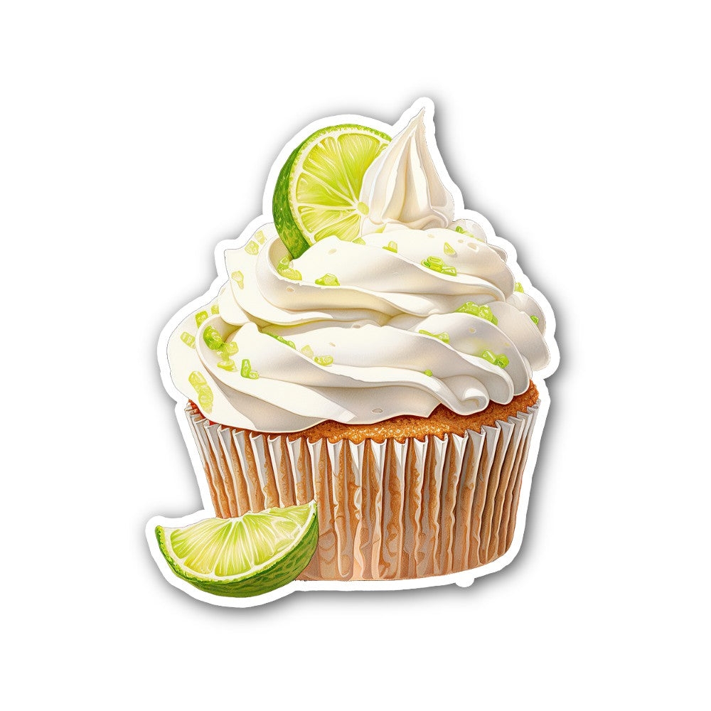 Key Lime Cupcake Sticker, Waterproof Vinyl Decal Sticker Indoor Or Outdoor 2 (Pieces) 3" and 5"