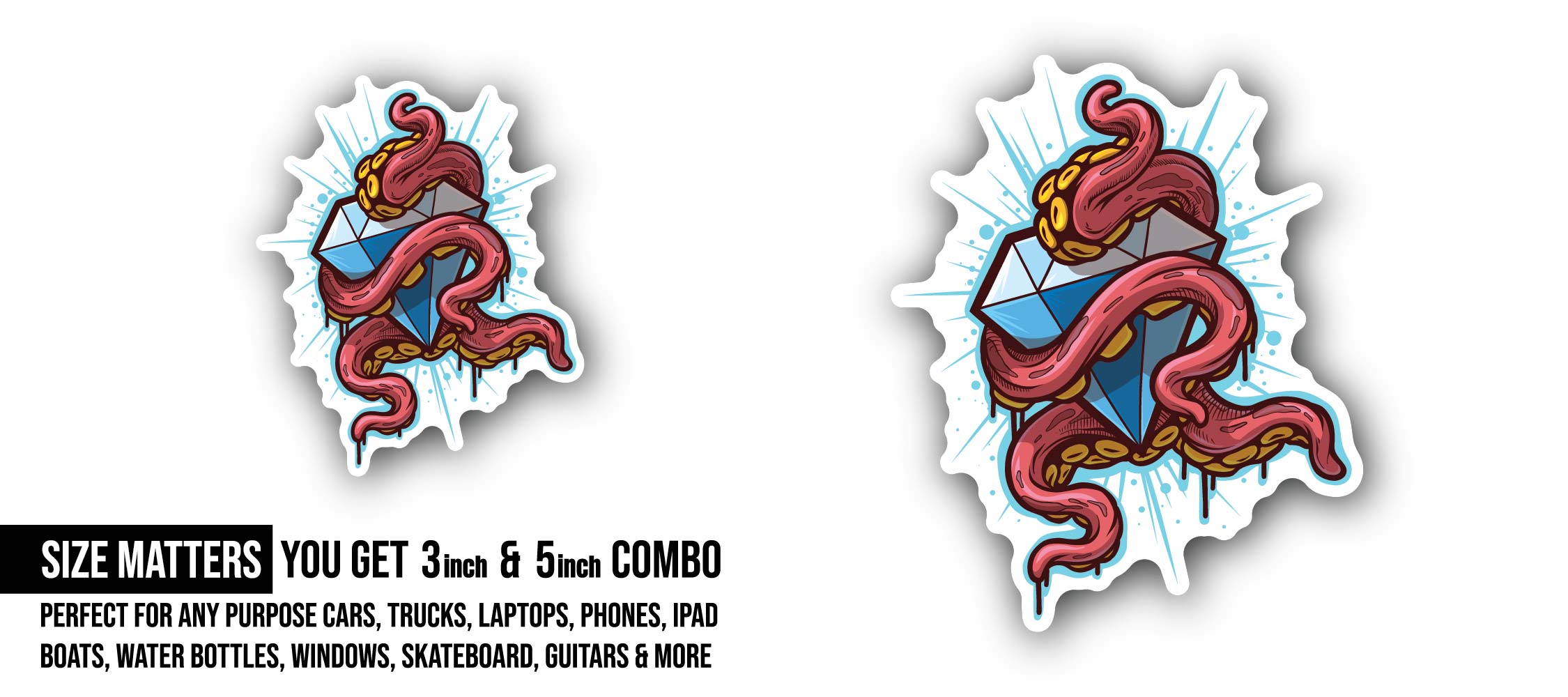 Octopus Tentacles Sticker, Waterproof Vinyl Decal Sticker Indoor Or Outdoor 2 (Pieces) 3" and 5"
