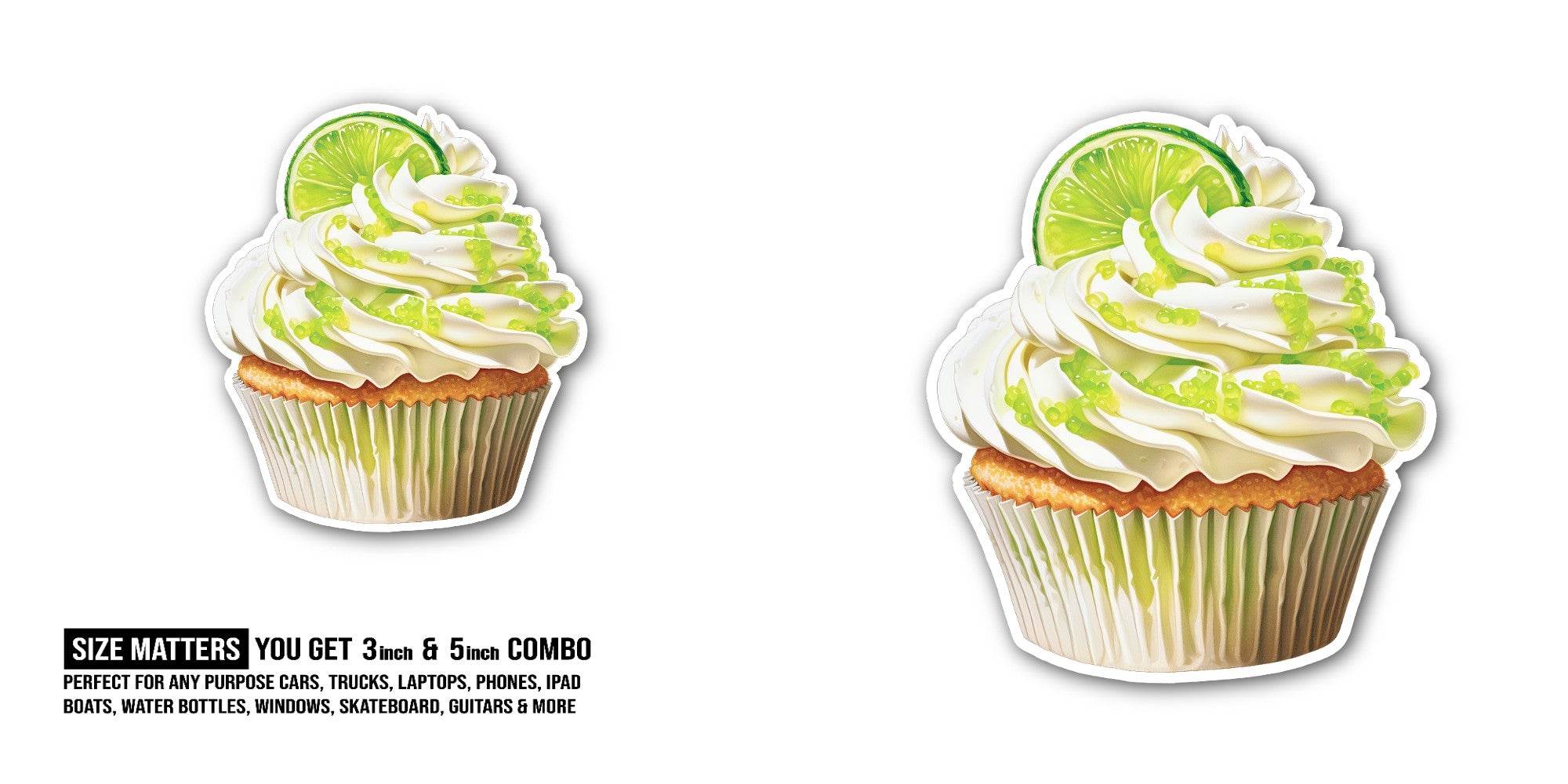 A lime-flavored cupcake Sticker, Waterproof Vinyl Decal Sticker Indoor Or Outdoor 2 (Pieces) 3" and 5"