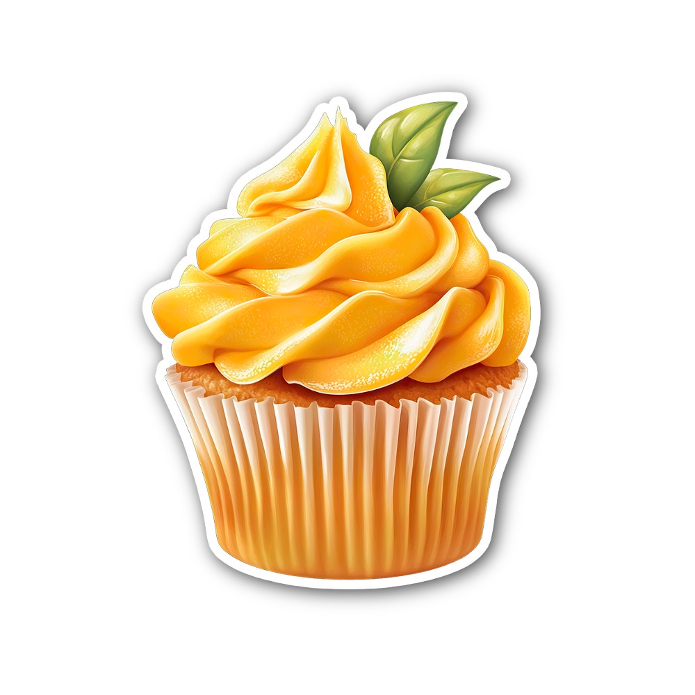 mango-flavored cupcake  Sticker, Waterproof Vinyl Decal Sticker Indoor Or Outdoor 2 (Pieces) 3" and 5"