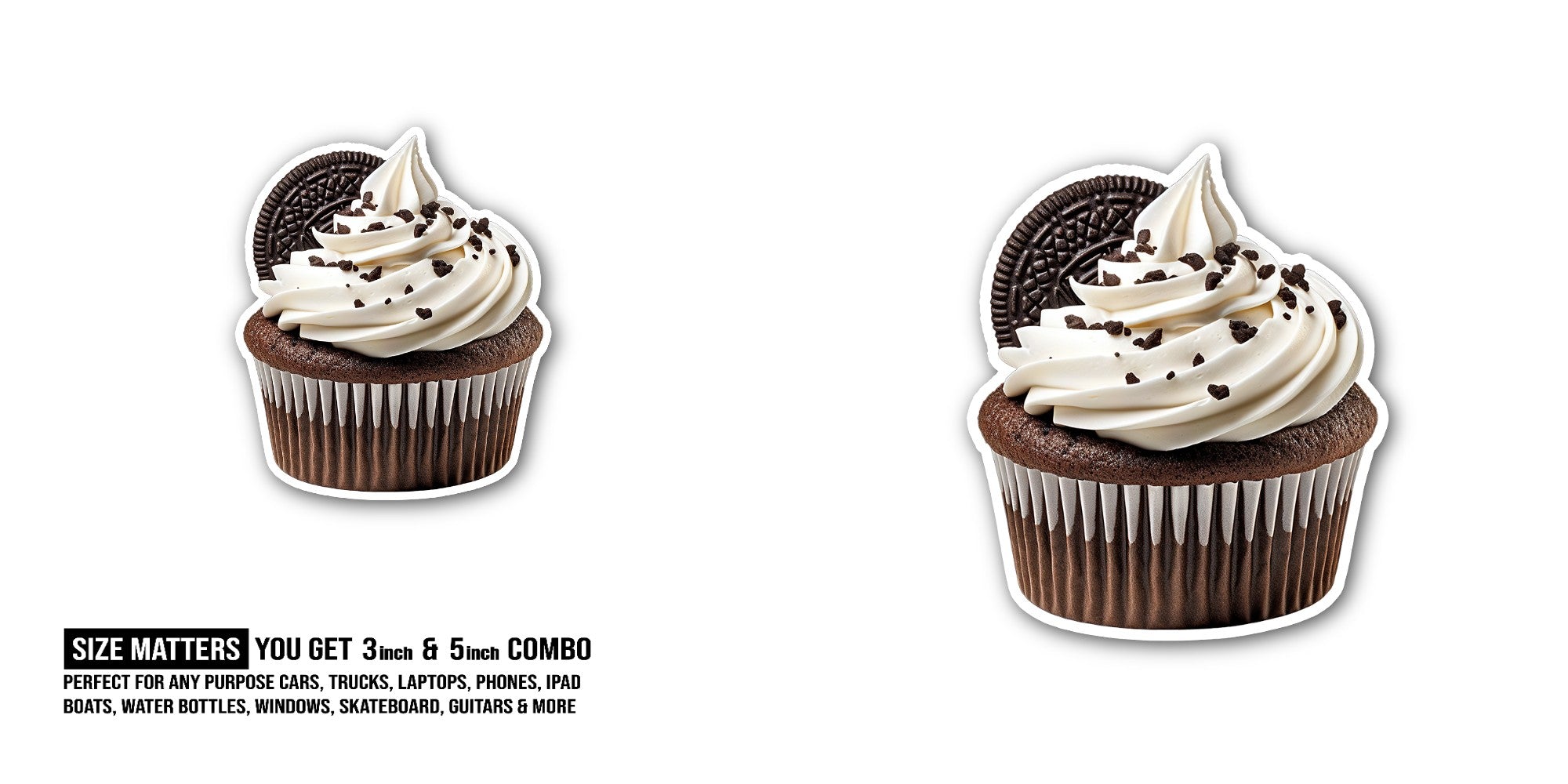Cookies & Cream With Cupcake Sticker, Waterproof Vinyl Decal Sticker Indoor Or Outdoor 2 (Pieces) 3" and 5"