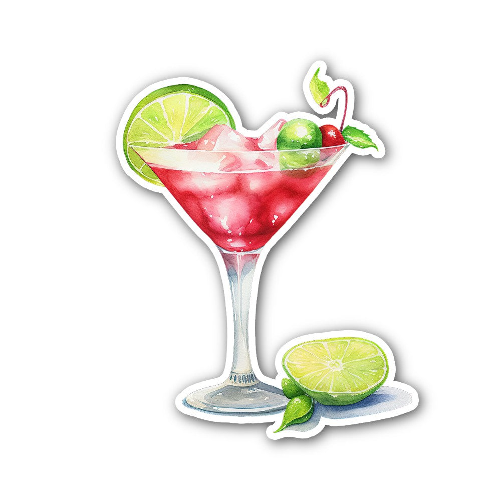 Glass of pink cocktail With Lemon Sticker, Waterproof Vinyl Decal Sticker Indoor Or Outdoor 2 (Pieces) 3" and 5"
