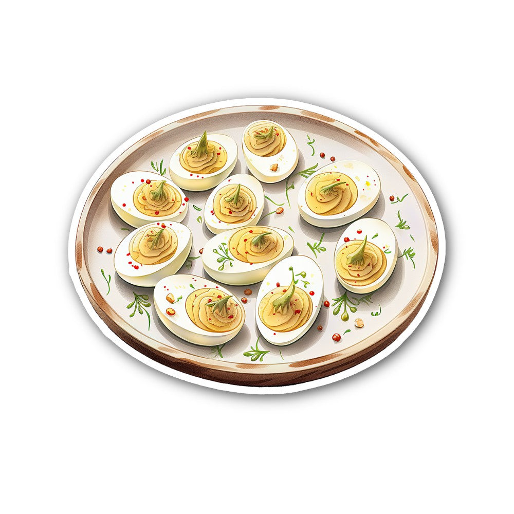 Deviled eggs Plate Sticker, Waterproof Vinyl Decal Sticker Indoor Or Outdoor 2 (Pieces) 3" and 5"