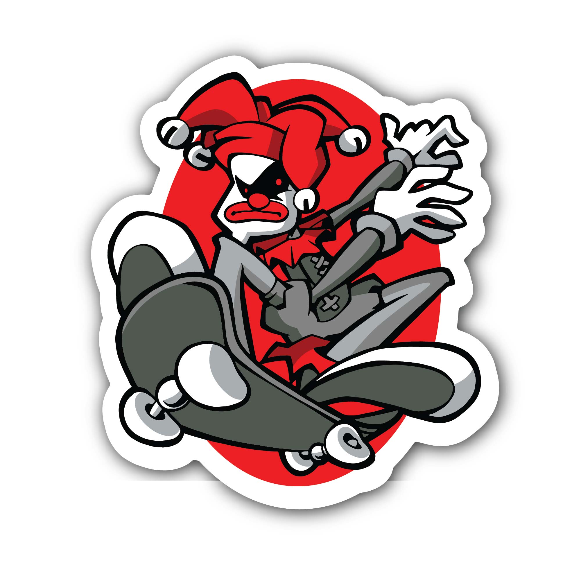 Clown Skate Sticker, Waterproof Vinyl Decal Sticker Indoor Or Outdoor 2 (Pieces) 3" and 5"