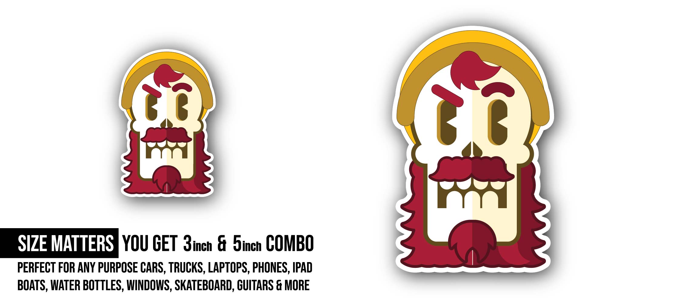 Skull Pirates Sticker, Waterproof Vinyl Decal Sticker Indoor Or Outdoor 2 (Pieces) 3" and 5"