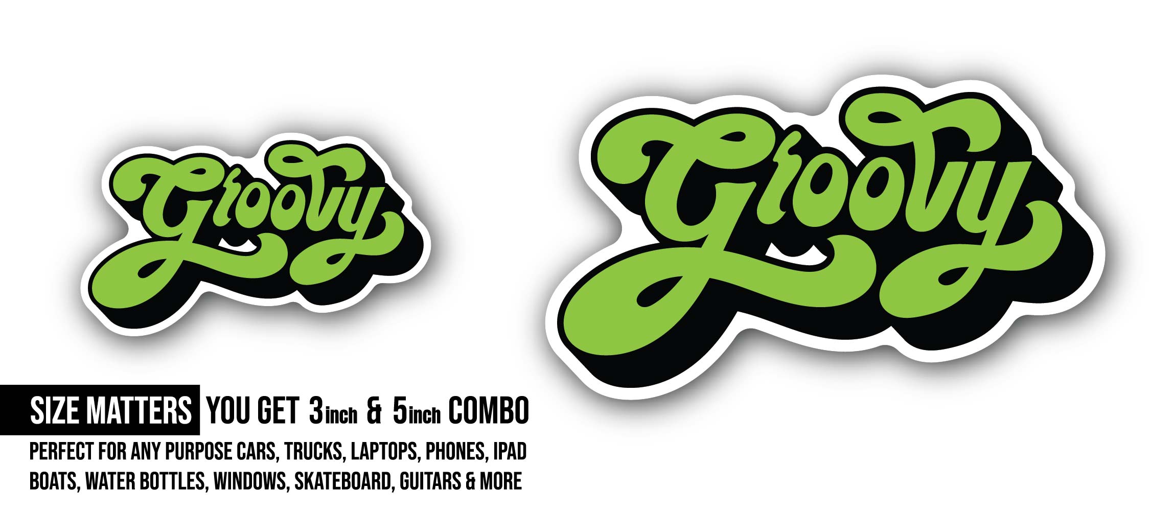 Groovy Sticker, Waterproof Vinyl Decal Sticker Indoor Or Outdoor 2 (Pieces) 3" and 5"