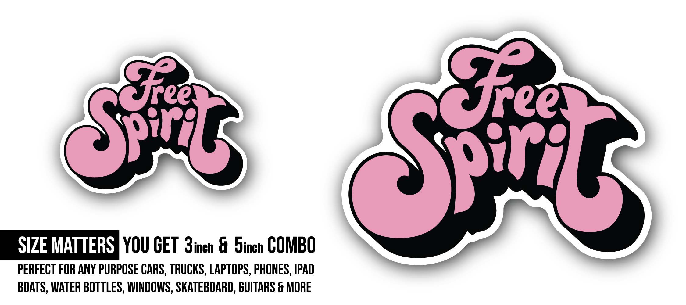 Free Spirit Sticker, Waterproof Vinyl Decal Sticker Indoor Or Outdoor 2 (Pieces) 3" and 5"