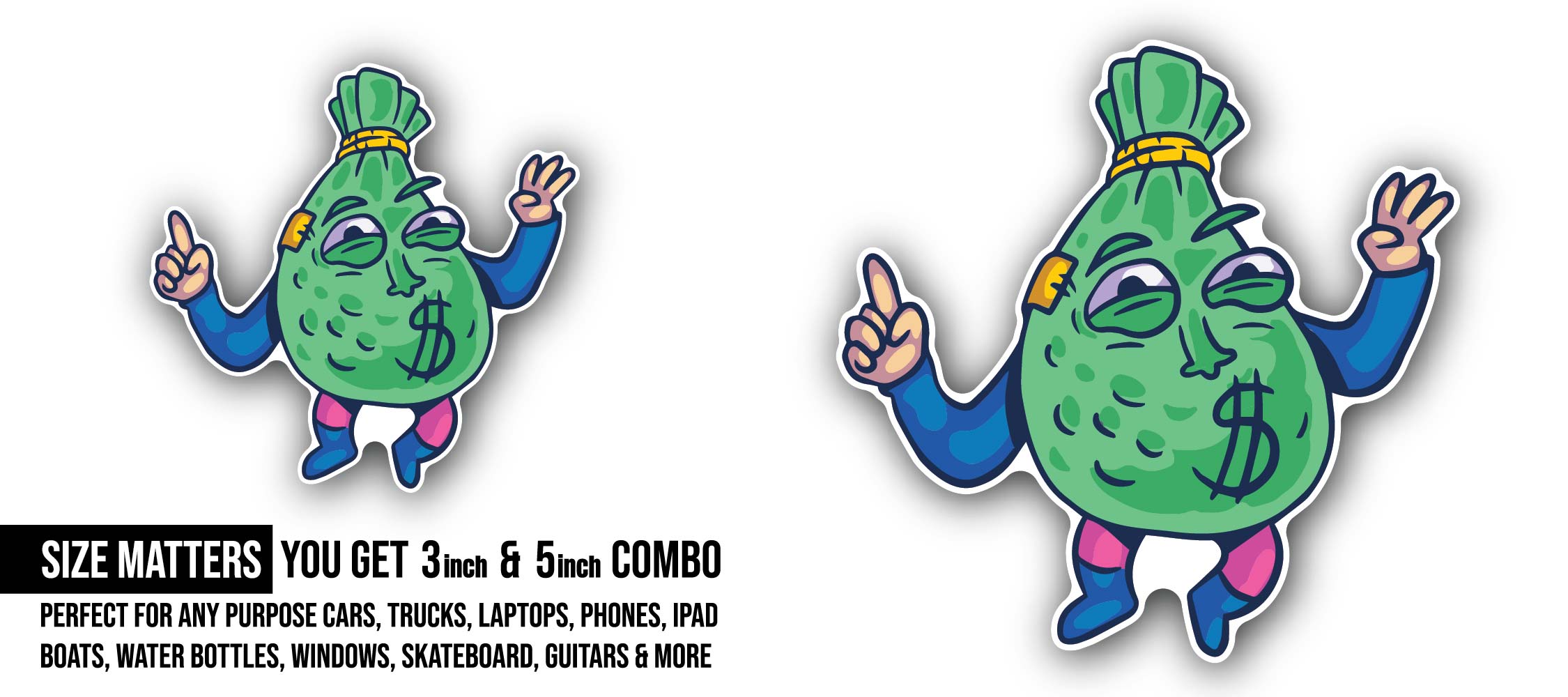 Funky Doodle Sticker, Waterproof Vinyl Decal Sticker Indoor Or Outdoor 2 (Pieces) 3" and 5"