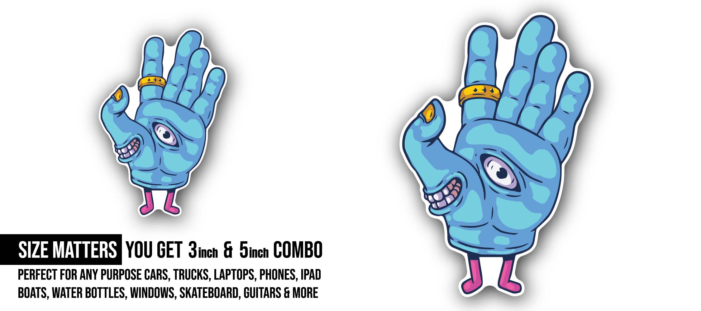 Esoteric Blue Hand Sticker, Waterproof Vinyl Decal Sticker Indoor Or Outdoor 2 (Pieces) 3" and 5"