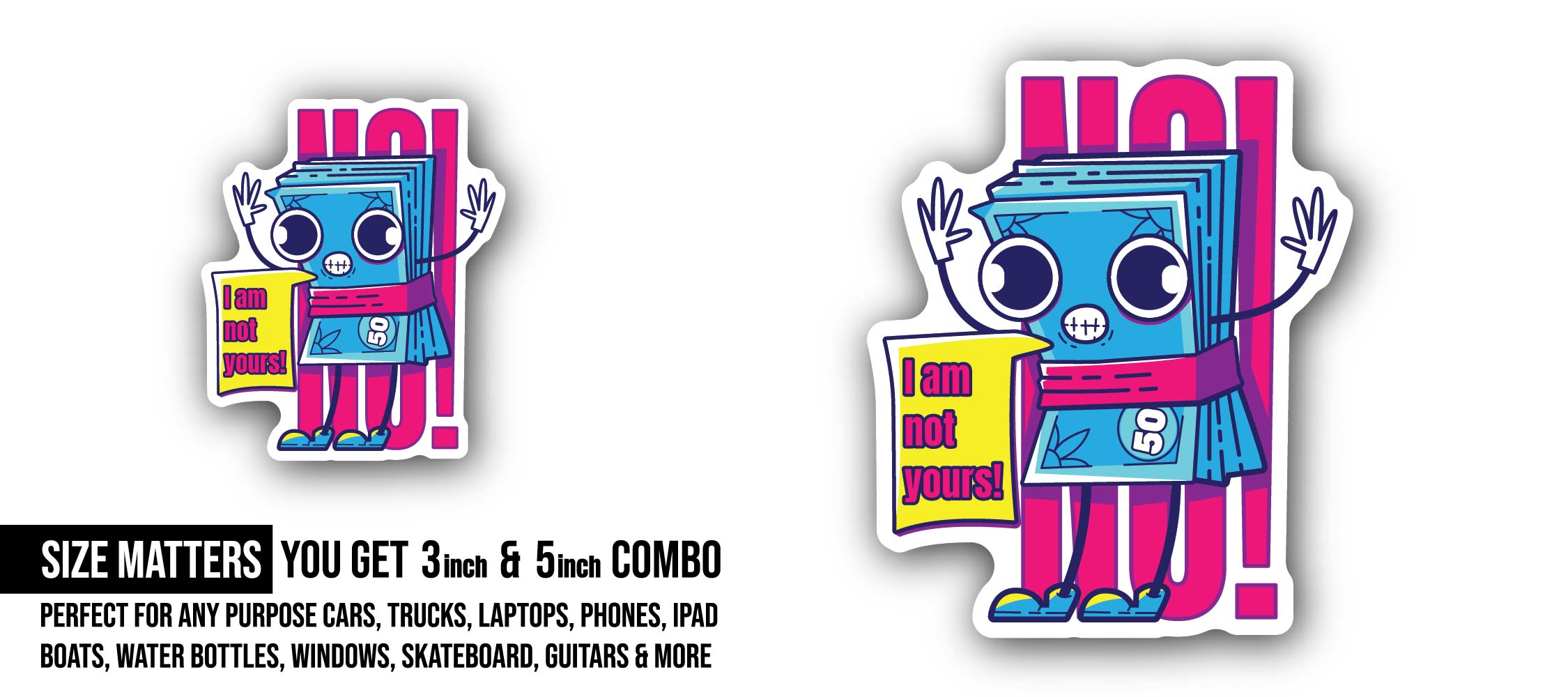 Money Sticker, Waterproof Vinyl Decal Sticker Indoor Or Outdoor 2 (Pieces) 3" and 5"