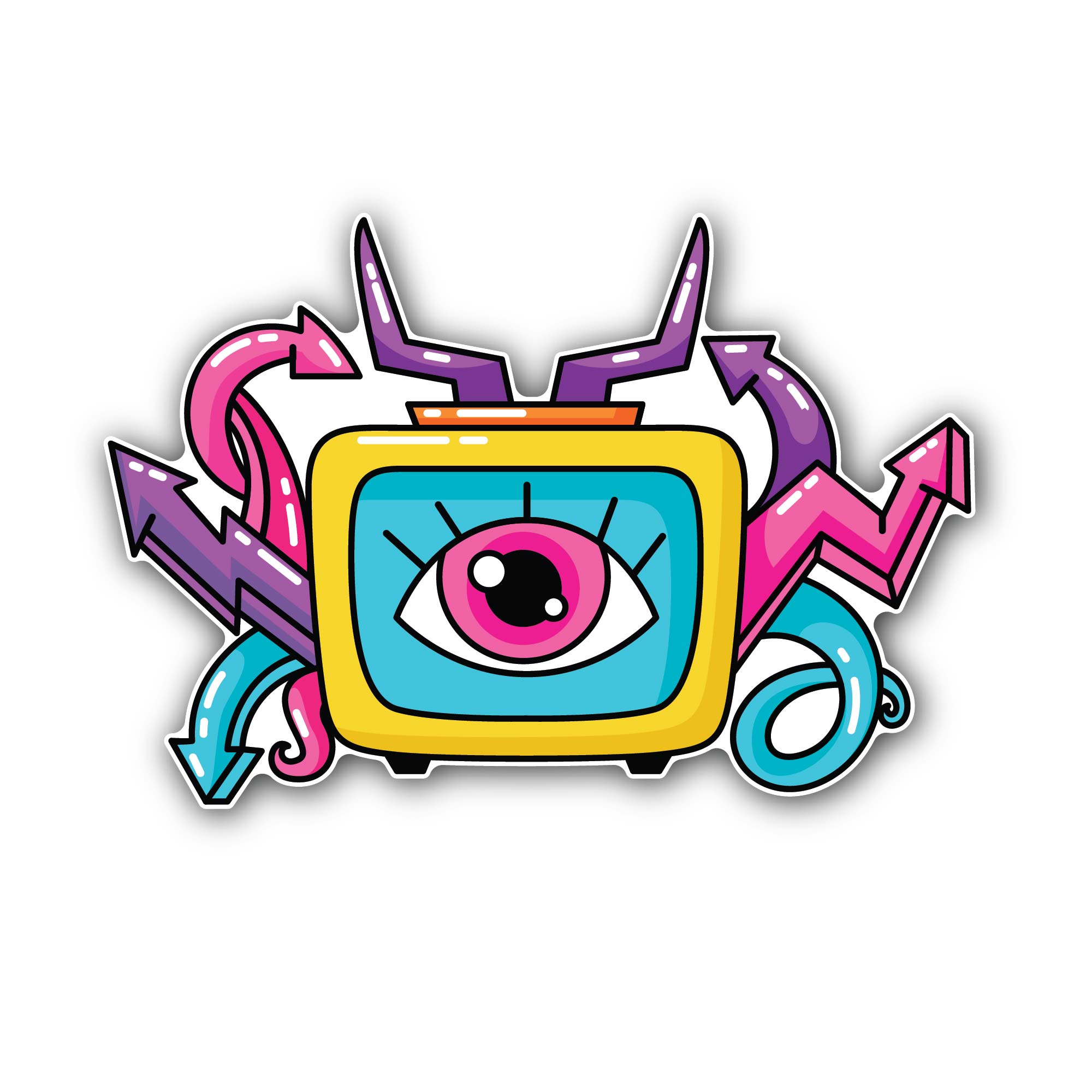 Funny Television Sticker, Waterproof Vinyl Decal Sticker Indoor Or Outdoor 2 (Pieces) 3" and 5"