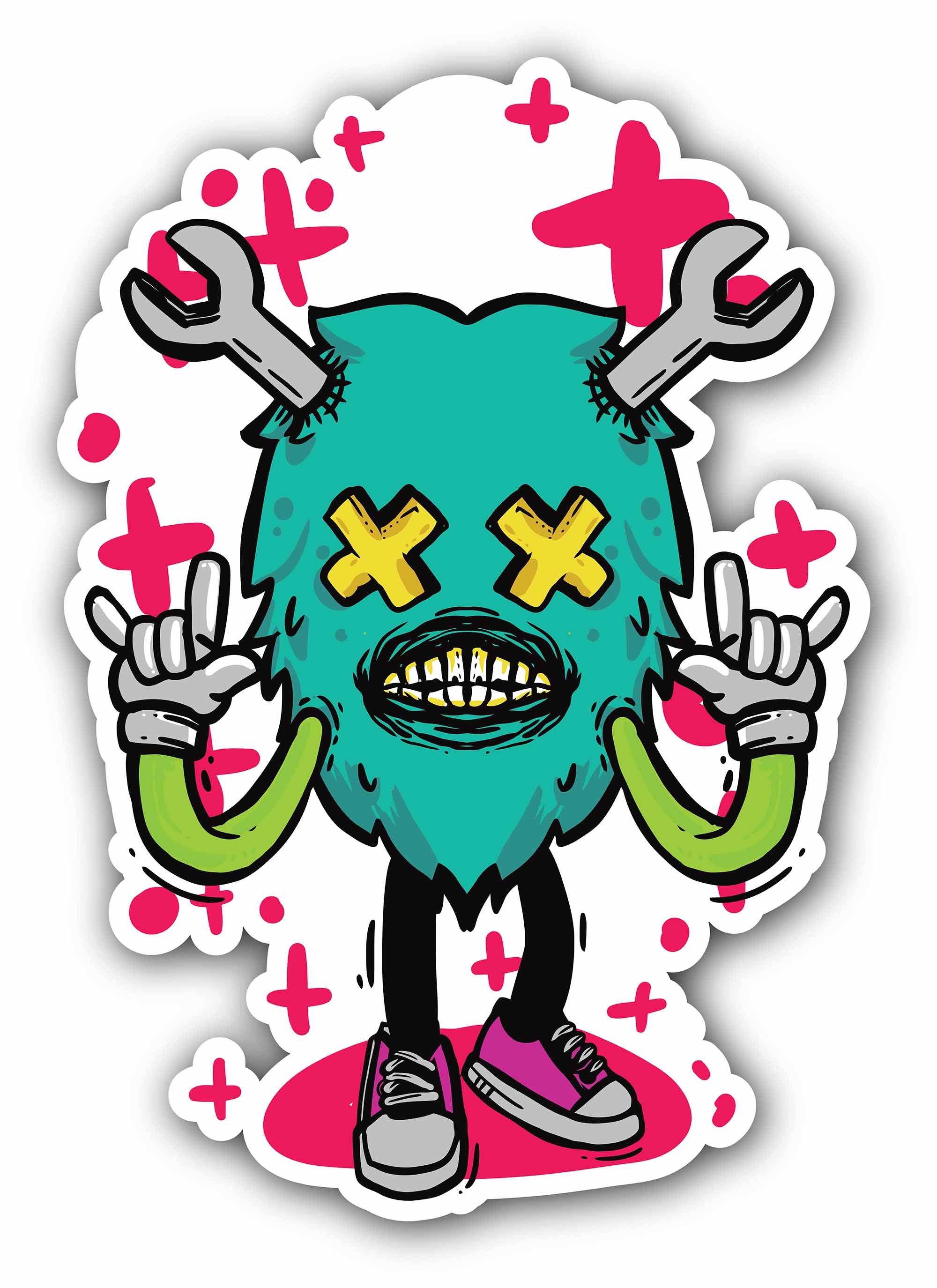 Colorful Funny and Scary Monster Sticker, Waterproof Vinyl Decal Sticker Indoor Or Outdoor 2 (Pieces) 3" and 5"