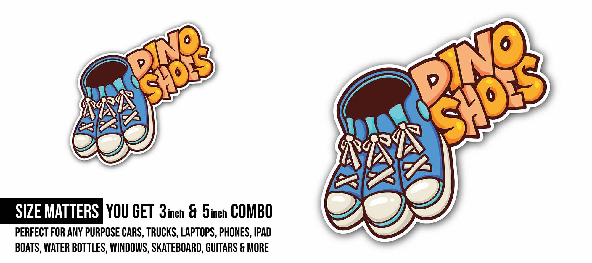 Dino Shoes Sticker, Waterproof Vinyl Decal Sticker Indoor Or Outdoor 2 (Pieces) 3" and 5"