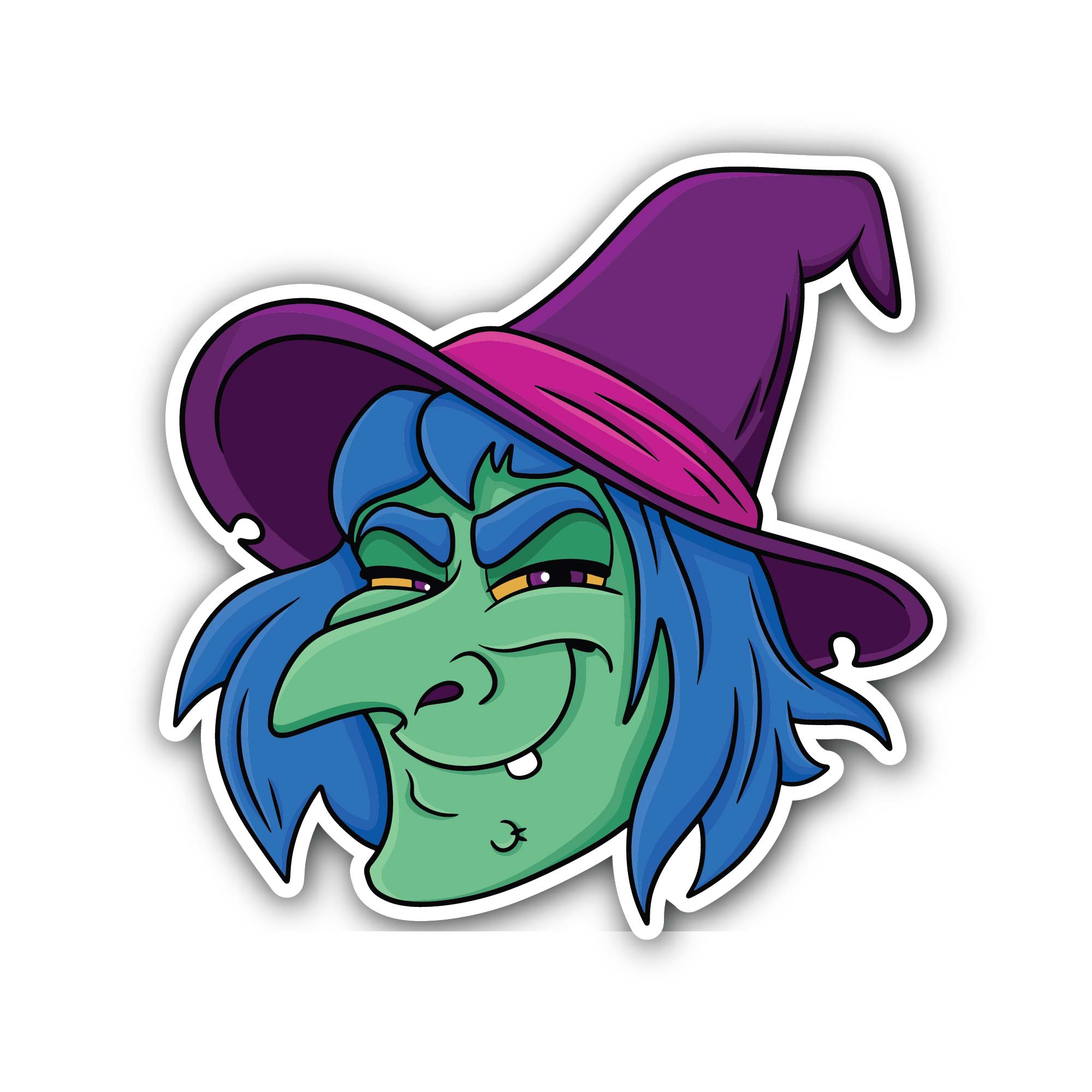 Hand Drawn Cartoon Witch Face Sticker, Waterproof Vinyl Decal Sticker Indoor Or Outdoor 2 (Pieces) 3" and 5"