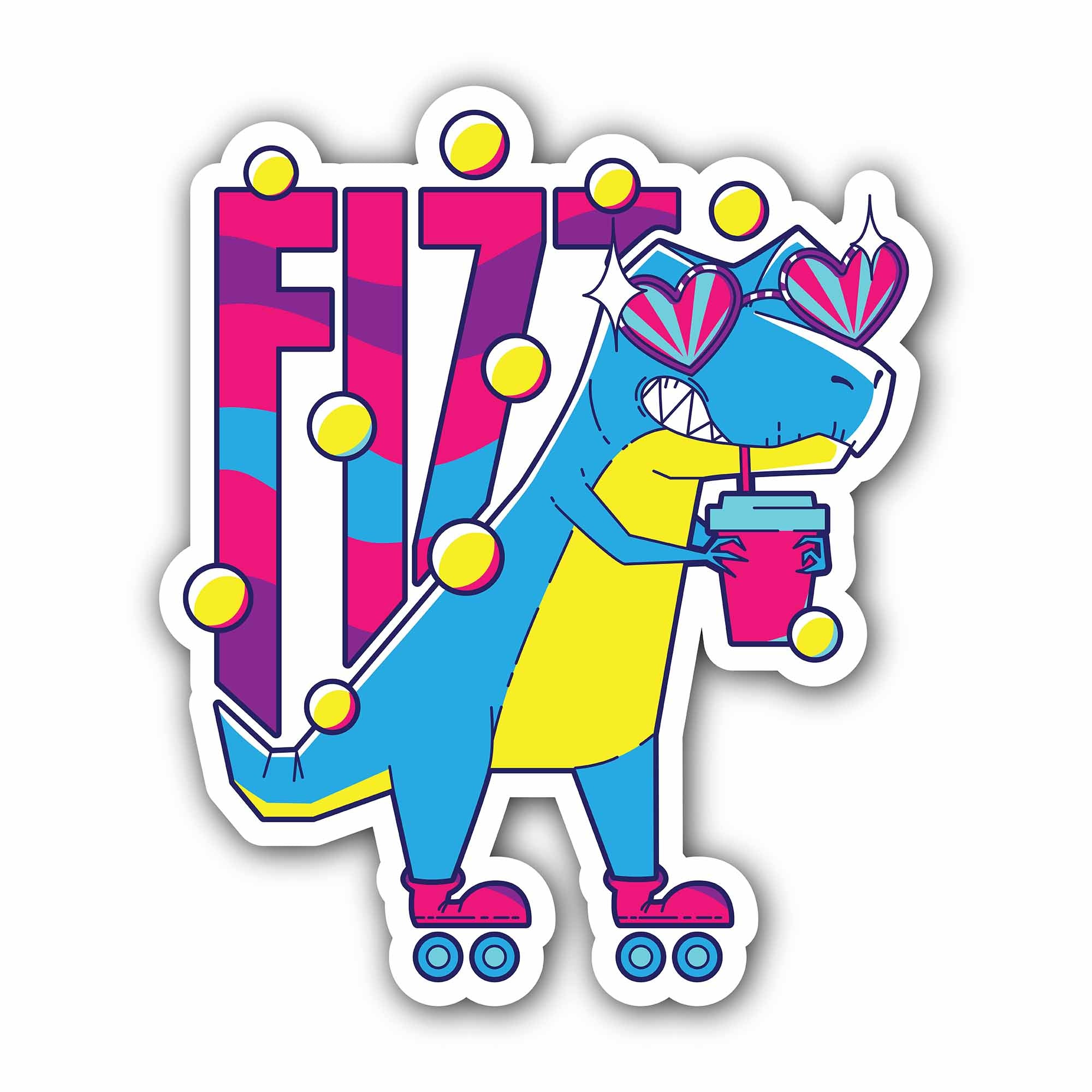 Dinosaur Milkshake Sticker, Waterproof Vinyl Decal Sticker Indoor Or Outdoor 2 (Pieces) 3" and 5"