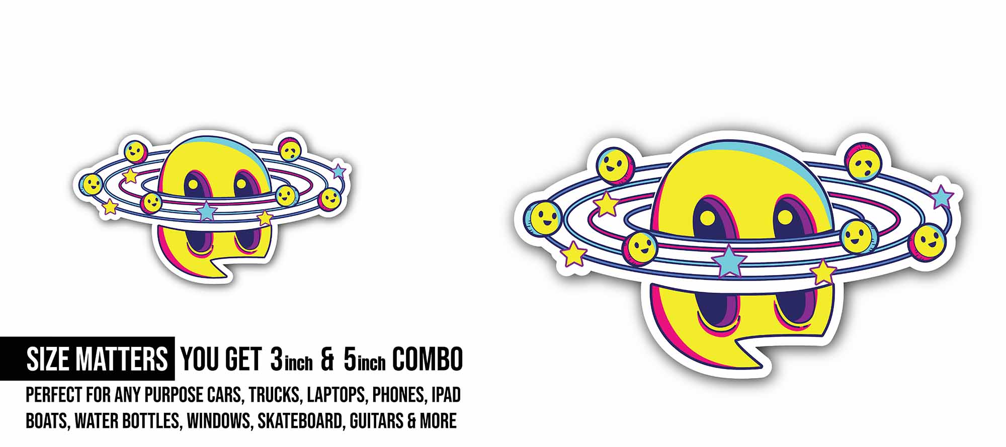 A Colorful Man Emoji Sticker, Waterproof Vinyl Decal Sticker Indoor Or Outdoor 2 (Pieces) 3" and 5"