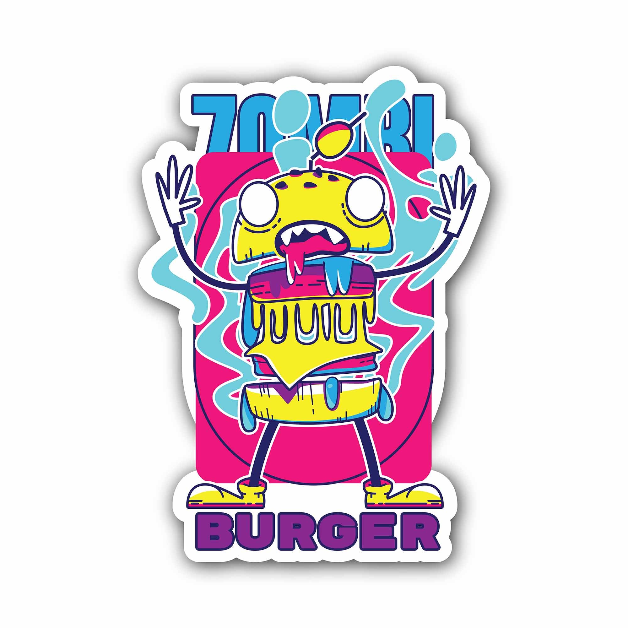 Zombie Burger Sticker, Waterproof Vinyl Decal Sticker Indoor Or Outdoor 2 (Pieces) 3" and 5"