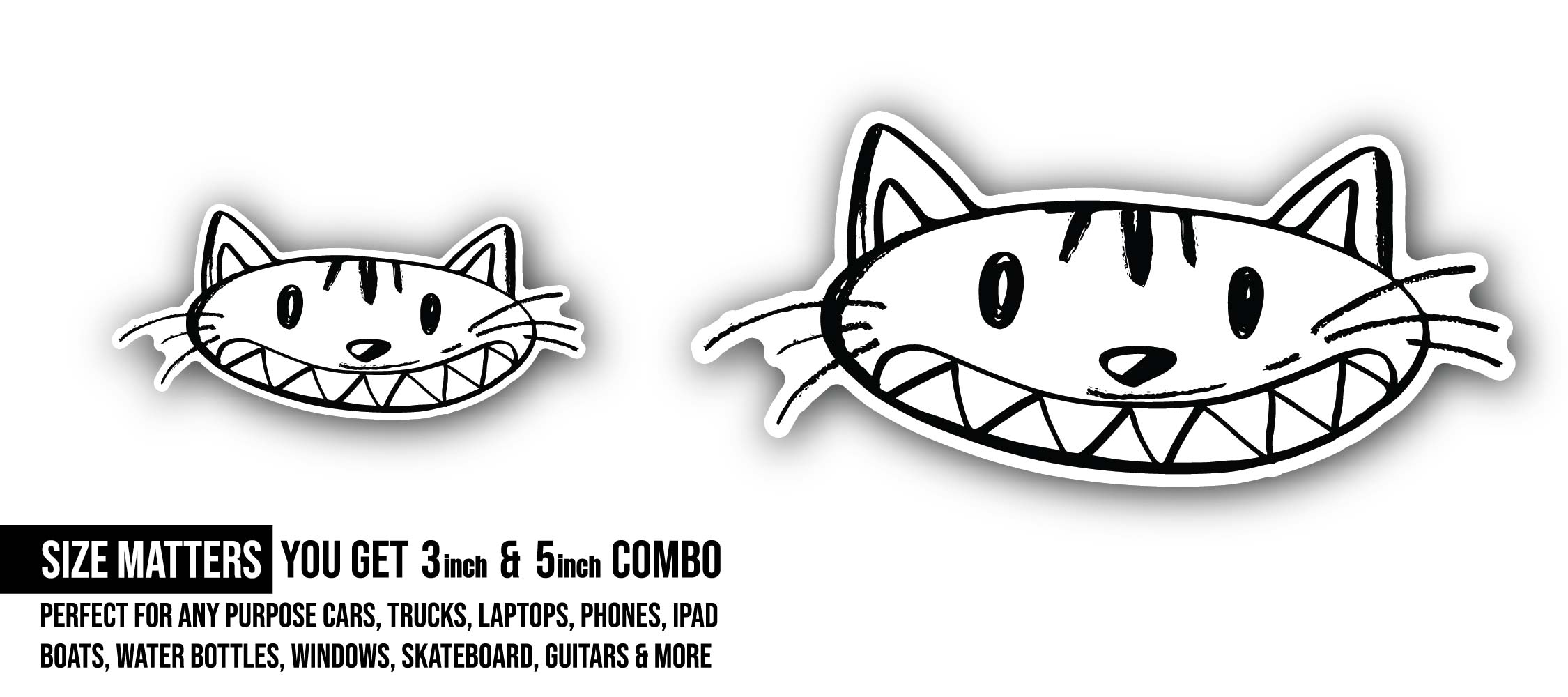 Cute Cat Face Sticker, Waterproof Vinyl Decal Sticker Indoor Or Outdoor 2 (Pieces) 3" and 5"