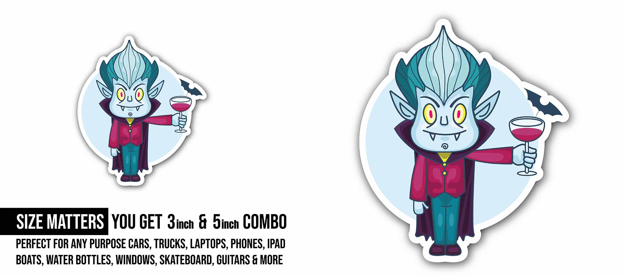 Vampire Sticker, Waterproof Vinyl Decal Sticker Indoor Or Outdoor 2 (Pieces) 3" and 5"