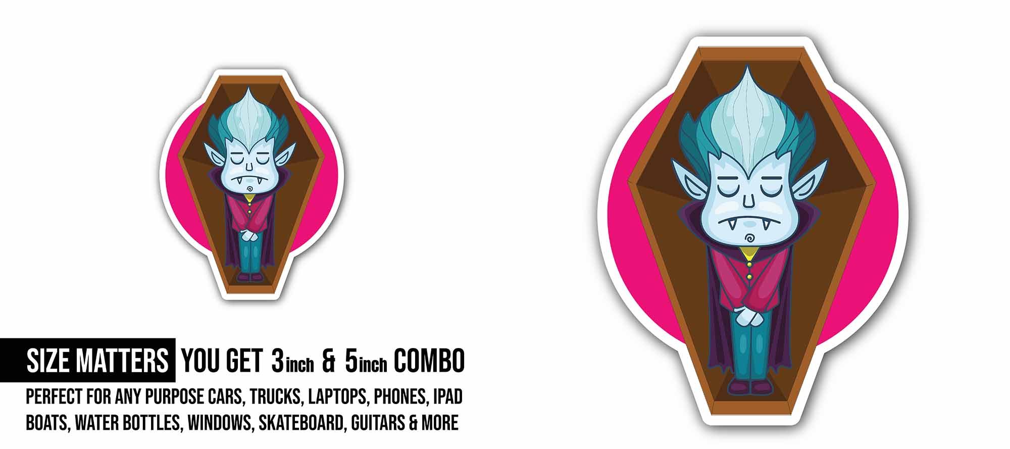 Vampire Character Sticker, Waterproof Vinyl Decal Sticker Indoor Or Outdoor 2 (Pieces) 3" and 5"