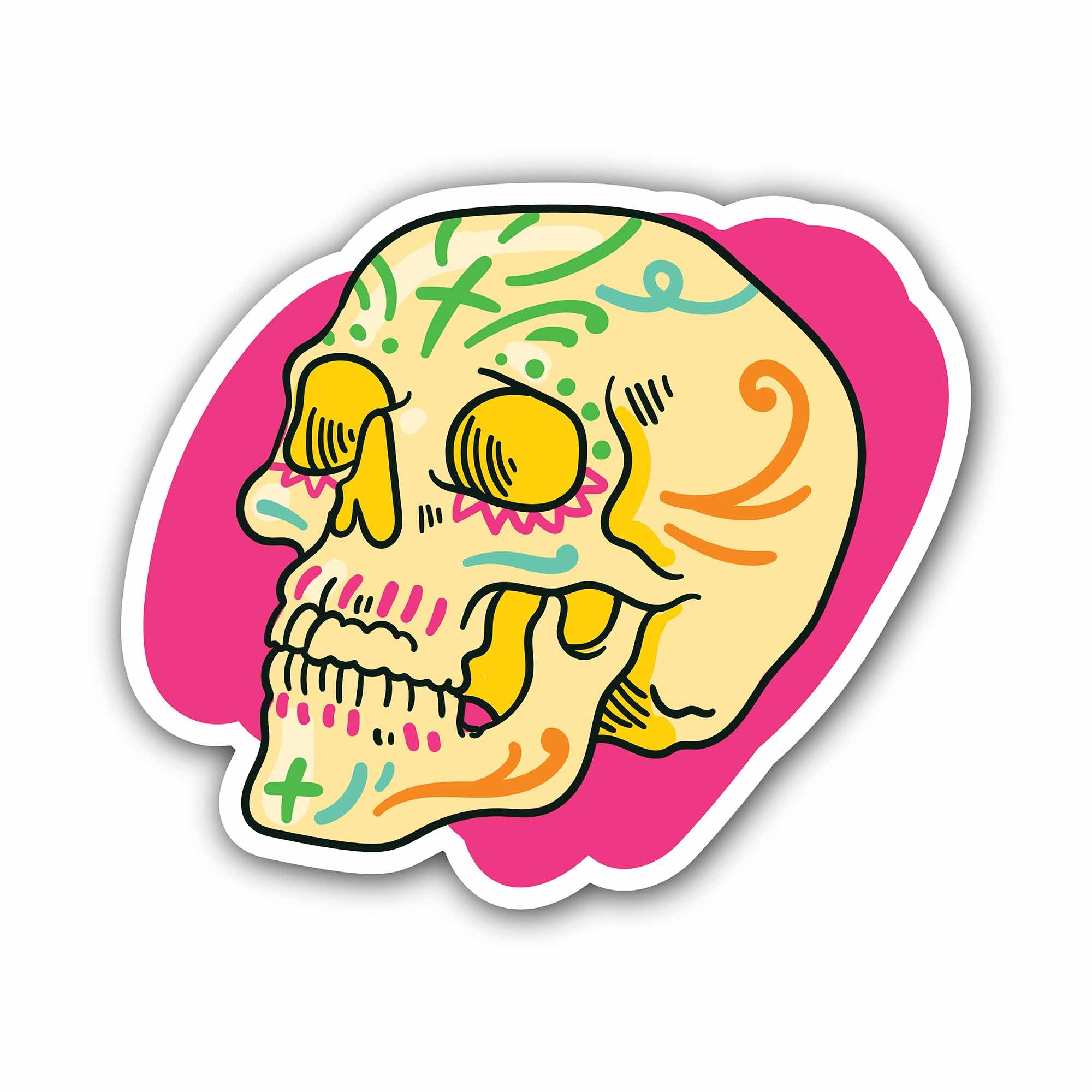 Pink Skull Sticker, Waterproof Vinyl Decal Sticker Indoor Or Outdoor 2 (Pieces) 3" and 5"