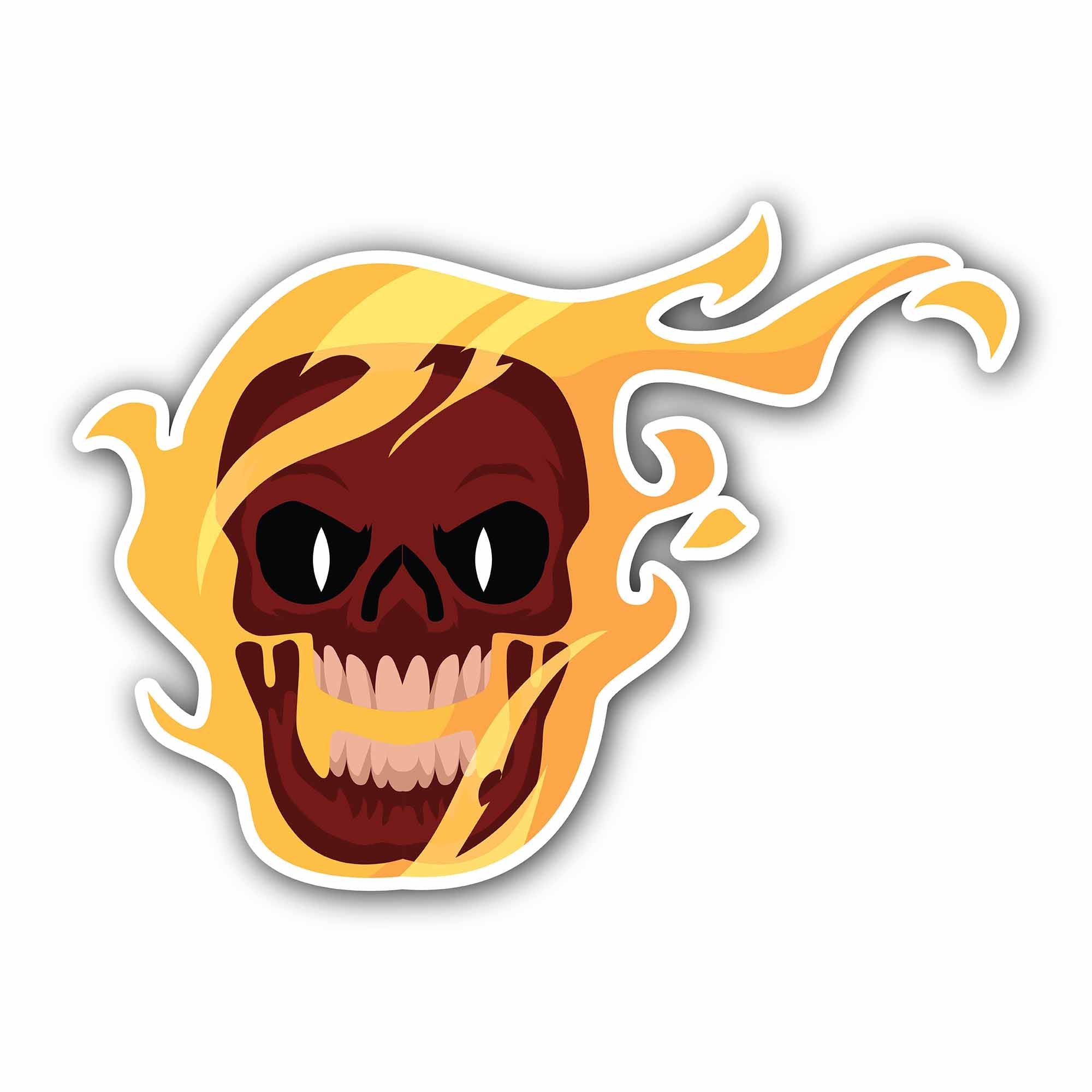 A Skull with a Flame Sticker, Waterproof Vinyl Decal Sticker Indoor Or Outdoor 2 (Pieces) 3" and 5"