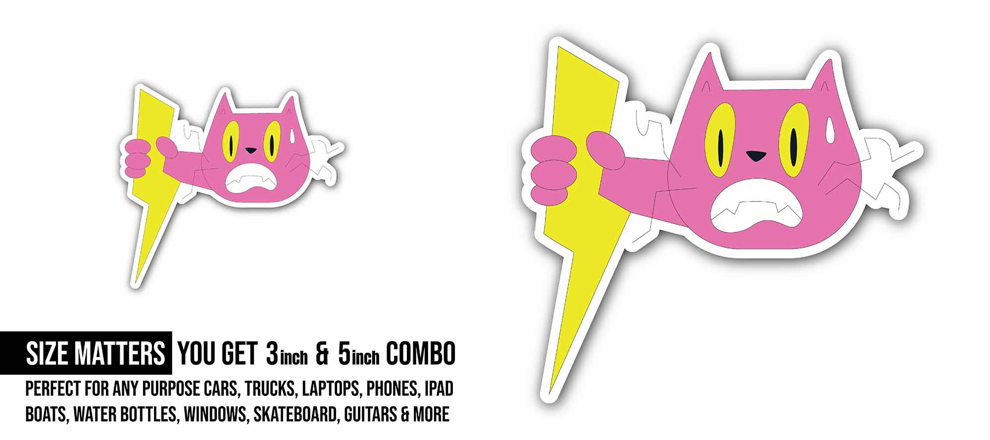 Pink Cat Face Sticker, Waterproof Vinyl Decal Sticker Indoor Or Outdoor 2 (Pieces) 3" and 5"