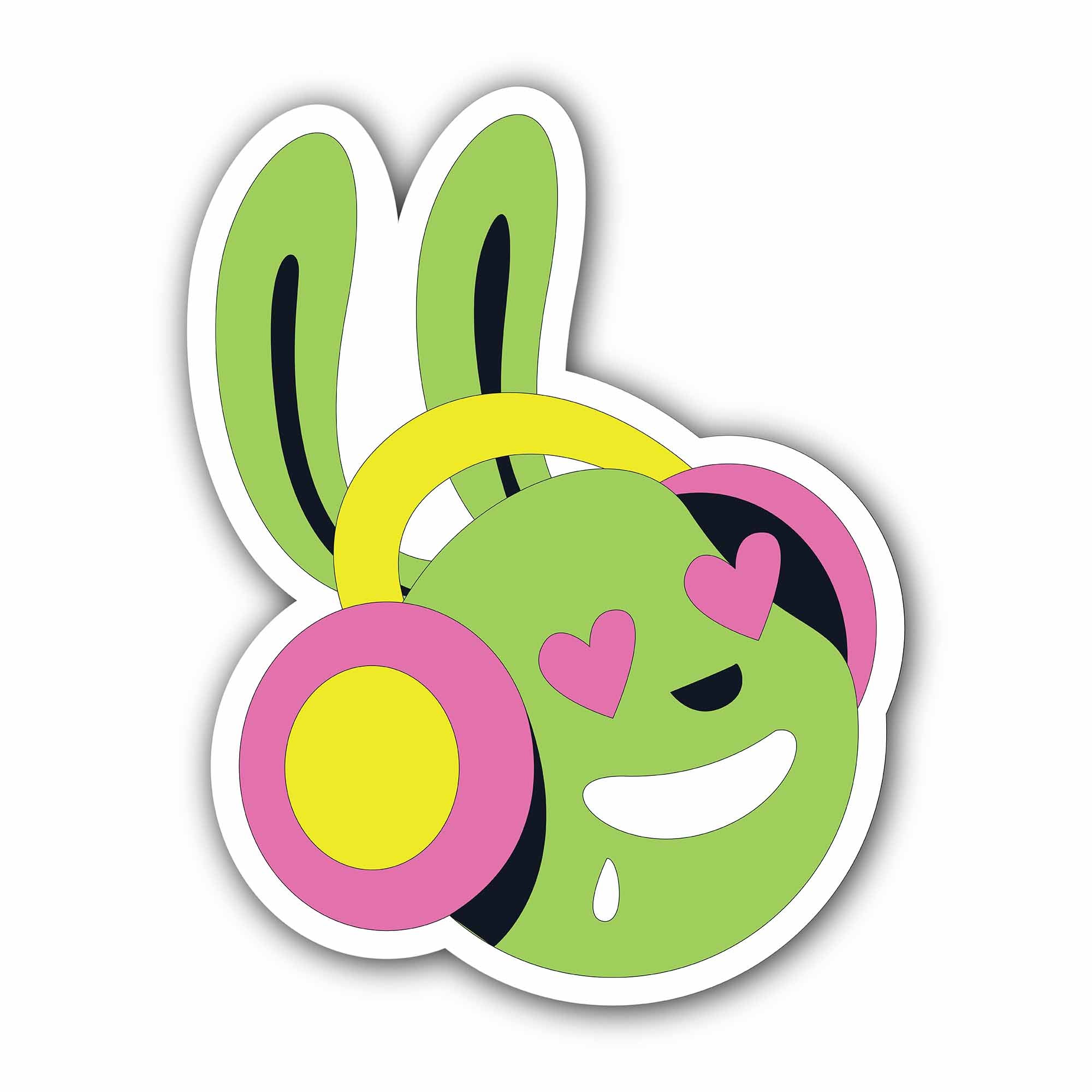 Music Bunny Emoji Sticker, Waterproof Vinyl Decal Sticker Indoor Or Outdoor 2 (Pieces) 3" and 5"