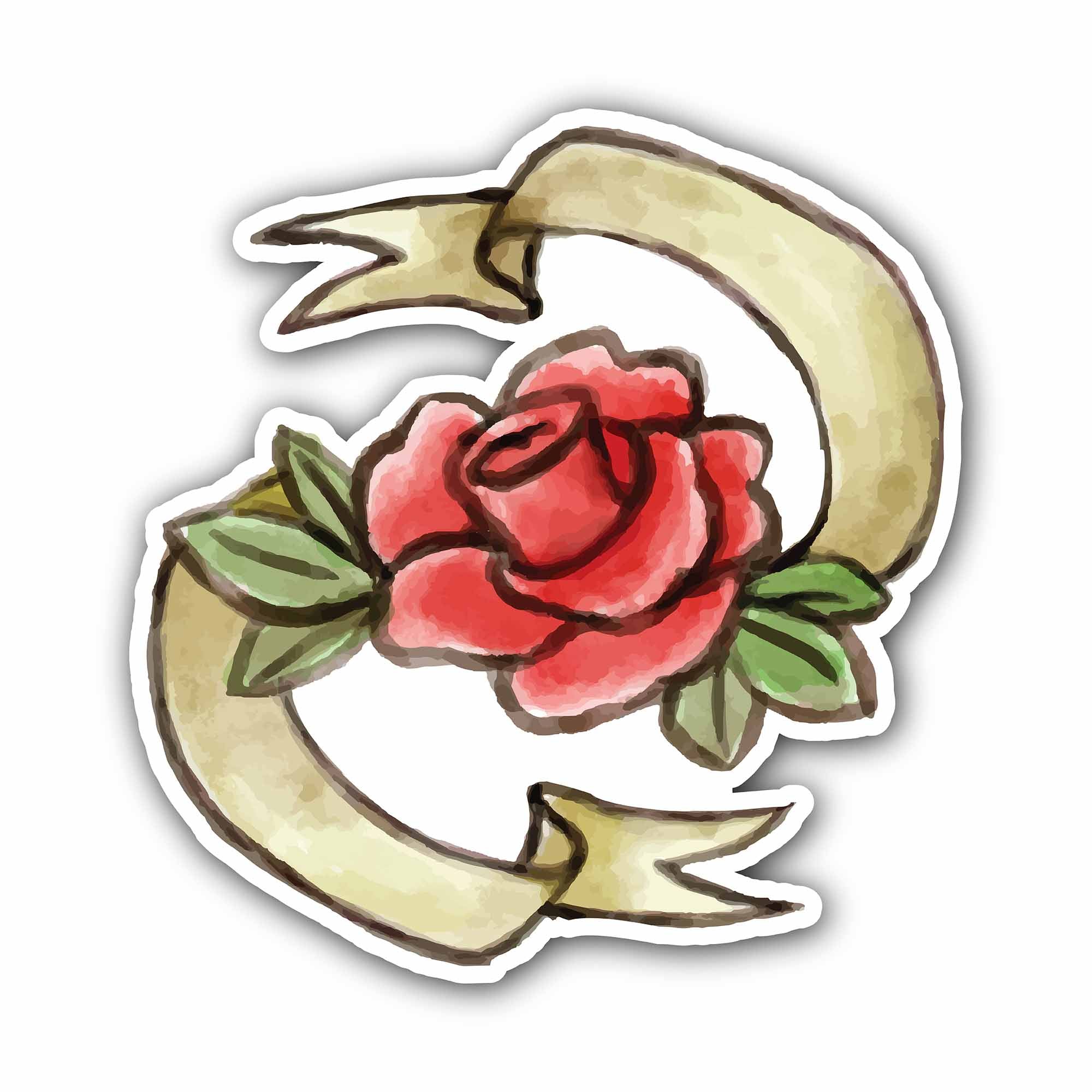 A Rose with a Ribbon Sticker, Waterproof Vinyl Decal Sticker Indoor Or Outdoor 2 (Pieces) 3" and 5"