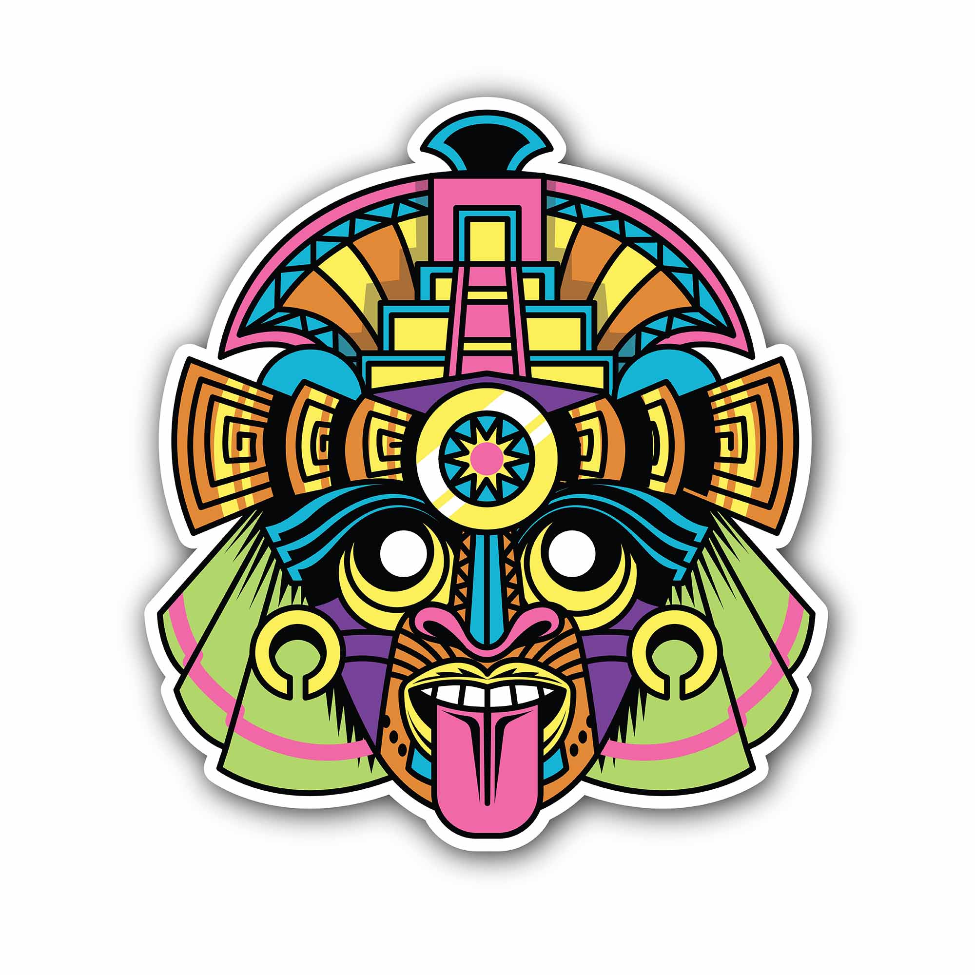 Hawaii Tiki Mask Cartoon Vector Sticker, Waterproof Vinyl Decal Sticker Indoor Or Outdoor 2 (Pieces) 3" and 5"