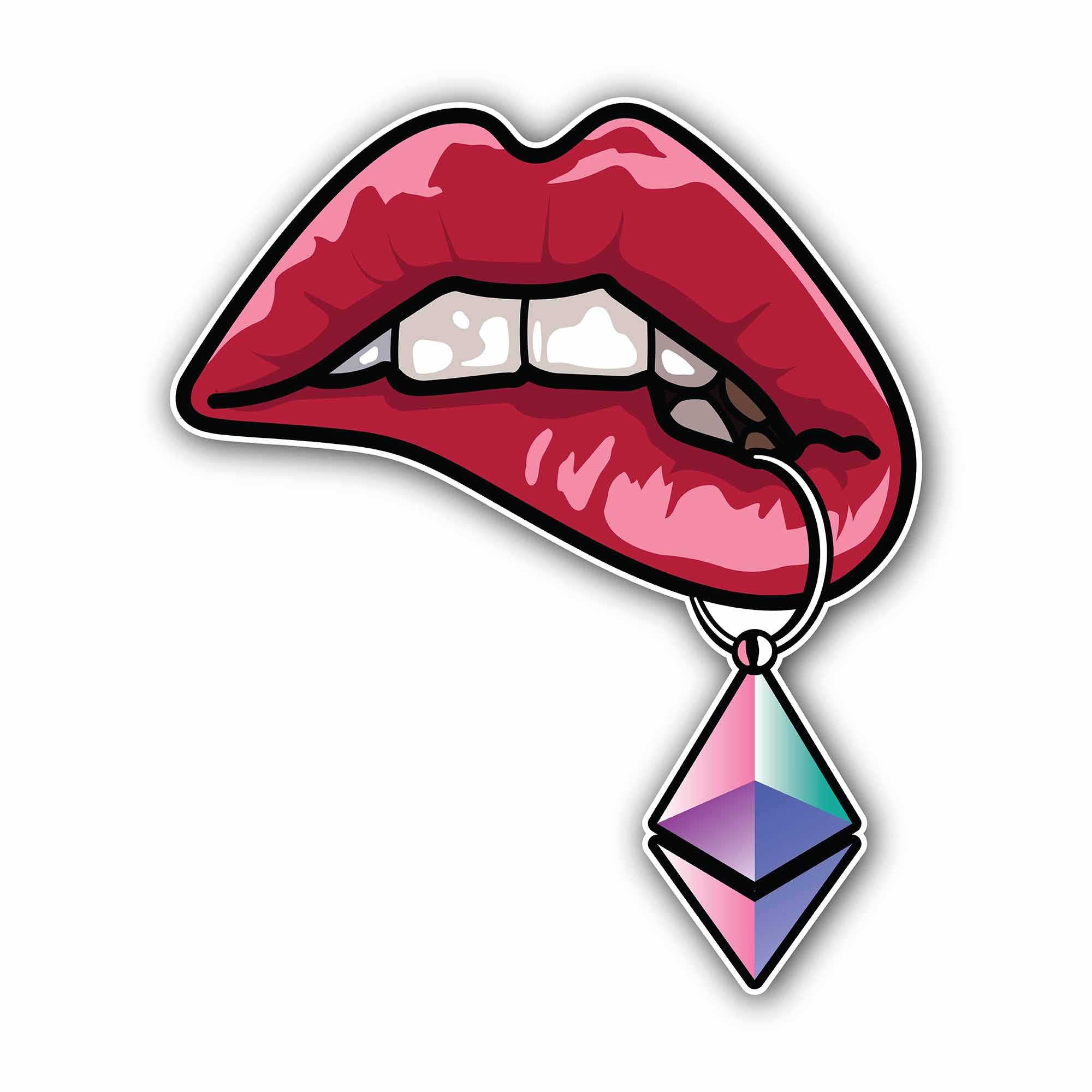 Female Mouth with Diamond Candy Sticker, Waterproof Vinyl Decal Sticker Indoor Or Outdoor 2 (Pieces) 3" and 5"