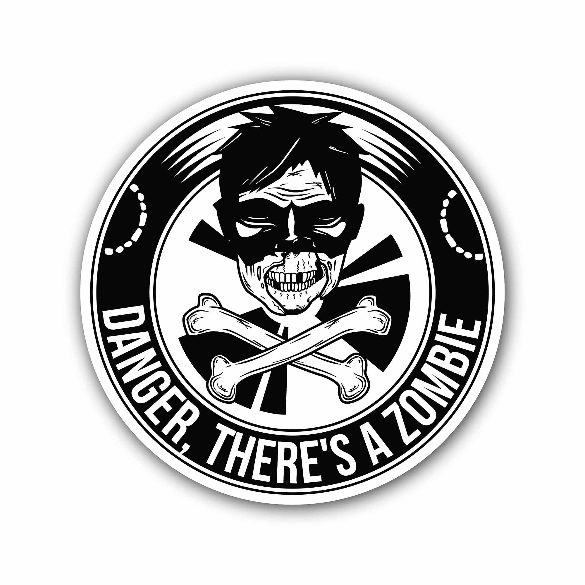Danger There is A Zombie Sticker, Waterproof Vinyl Decal Sticker Indoor Or Outdoor 2 (Pieces) 3" and 5"