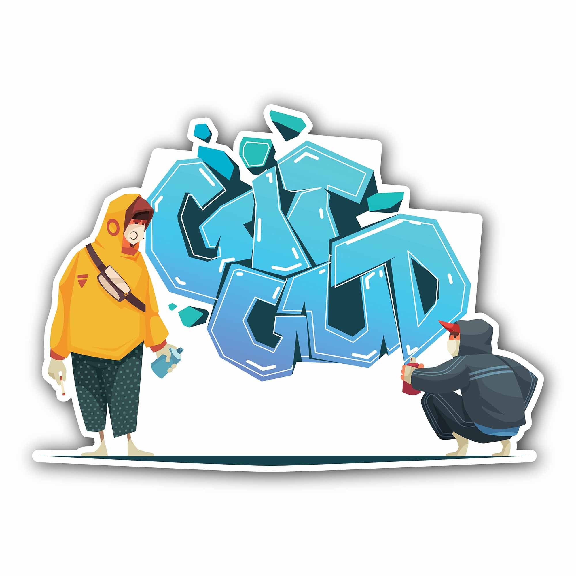 Git Gud Graffiti Tag Sticker, Waterproof Vinyl Decal Sticker Indoor Or Outdoor 2 (Pieces) 3" and 5"