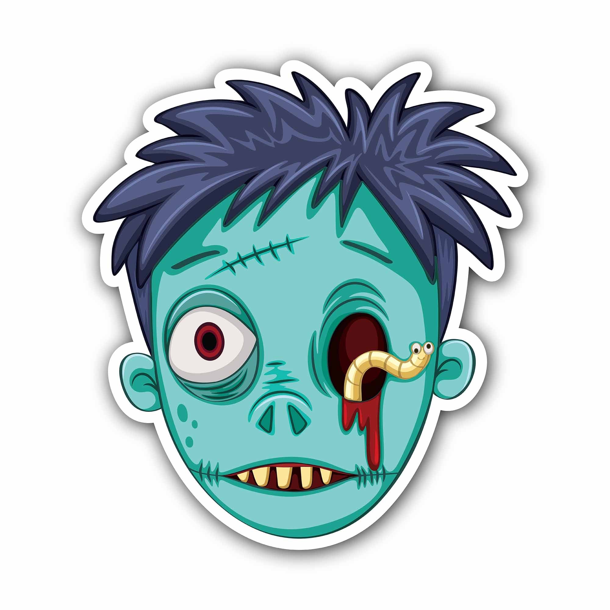 Dark Blue Hair & Zombie Face Sticker, Waterproof Vinyl Decal Sticker Indoor Or Outdoor 2 (Pieces) 3" and 5"