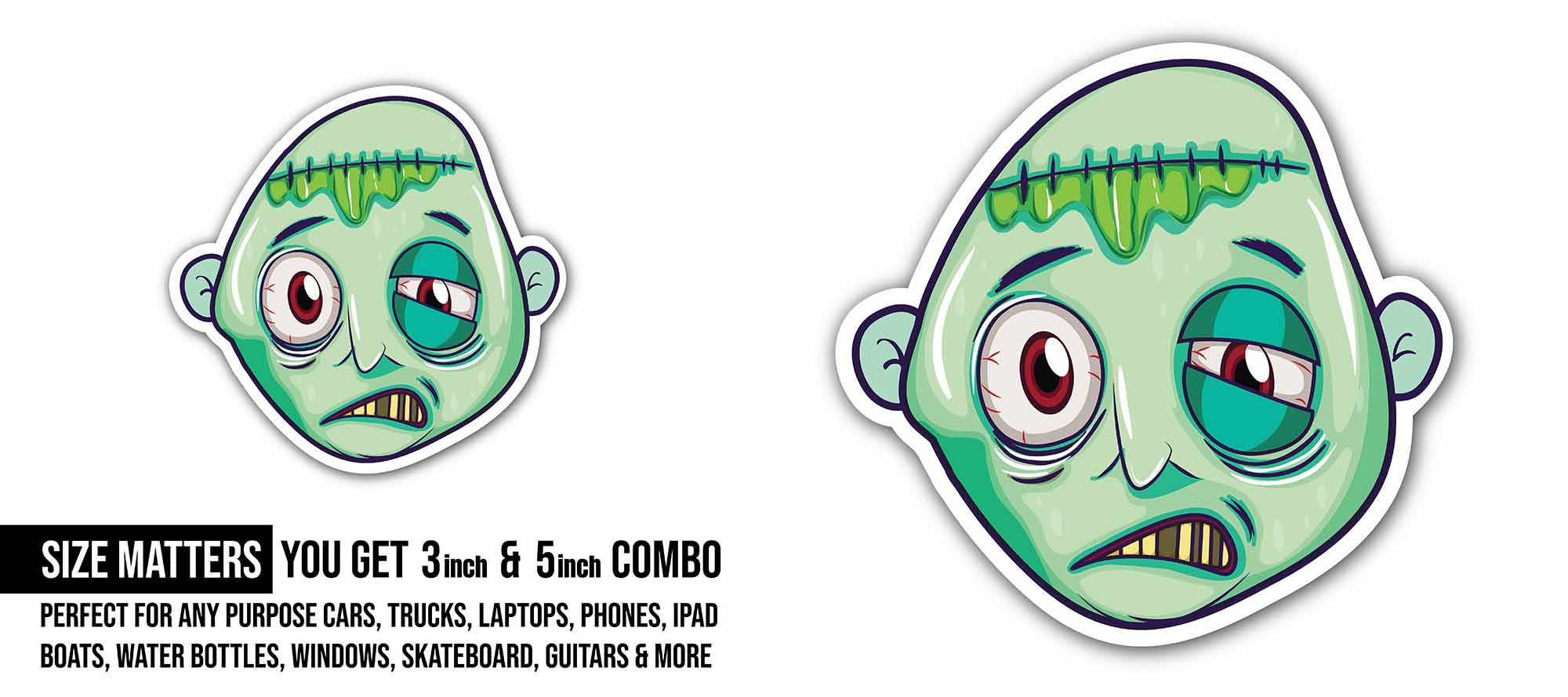 Zombie Baby Head Sticker, Waterproof Vinyl Decal Sticker Indoor Or Outdoor 2 (Pieces) 3" and 5"