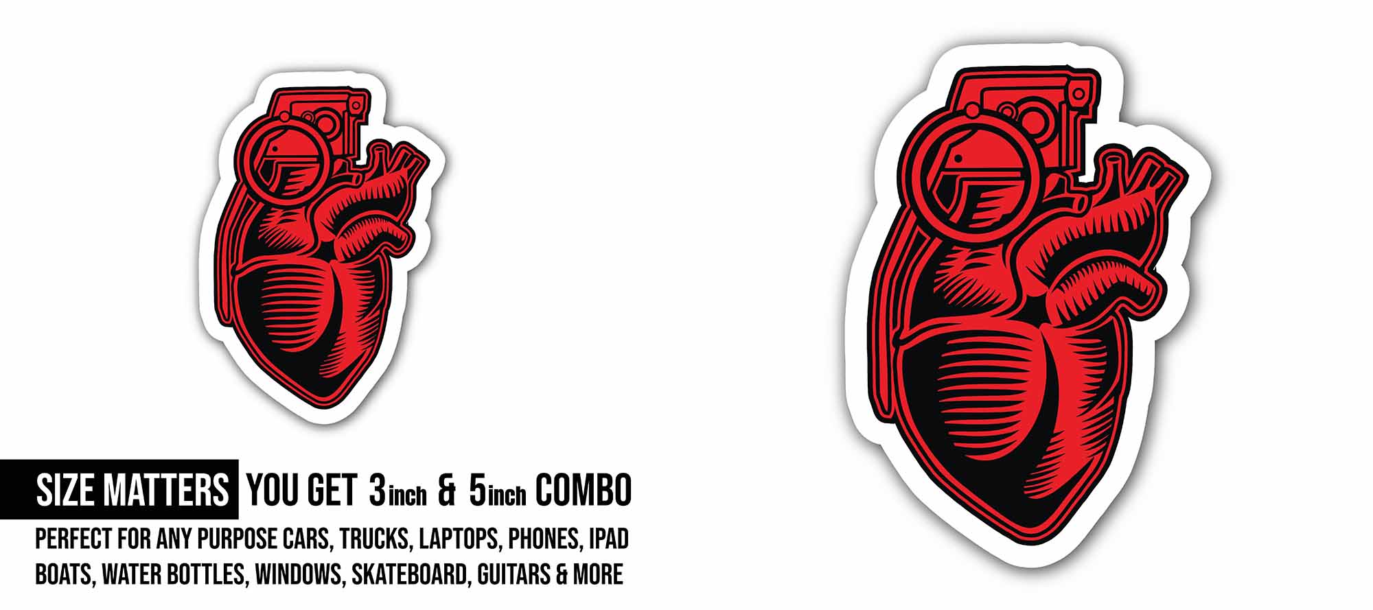 Heart and Vessels Sticker, Waterproof Vinyl Decal Sticker Indoor Or Outdoor 2 (Pieces) 3" and 5"