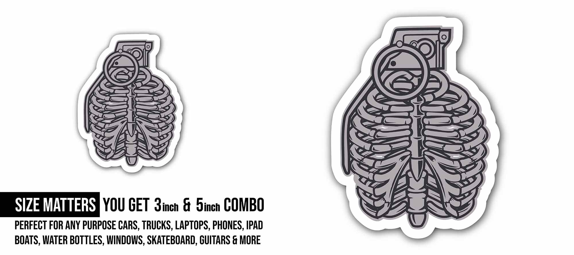 Rib Cage Sticker, Waterproof Vinyl Decal Sticker Indoor Or Outdoor 2 (Pieces) 3" and 5"