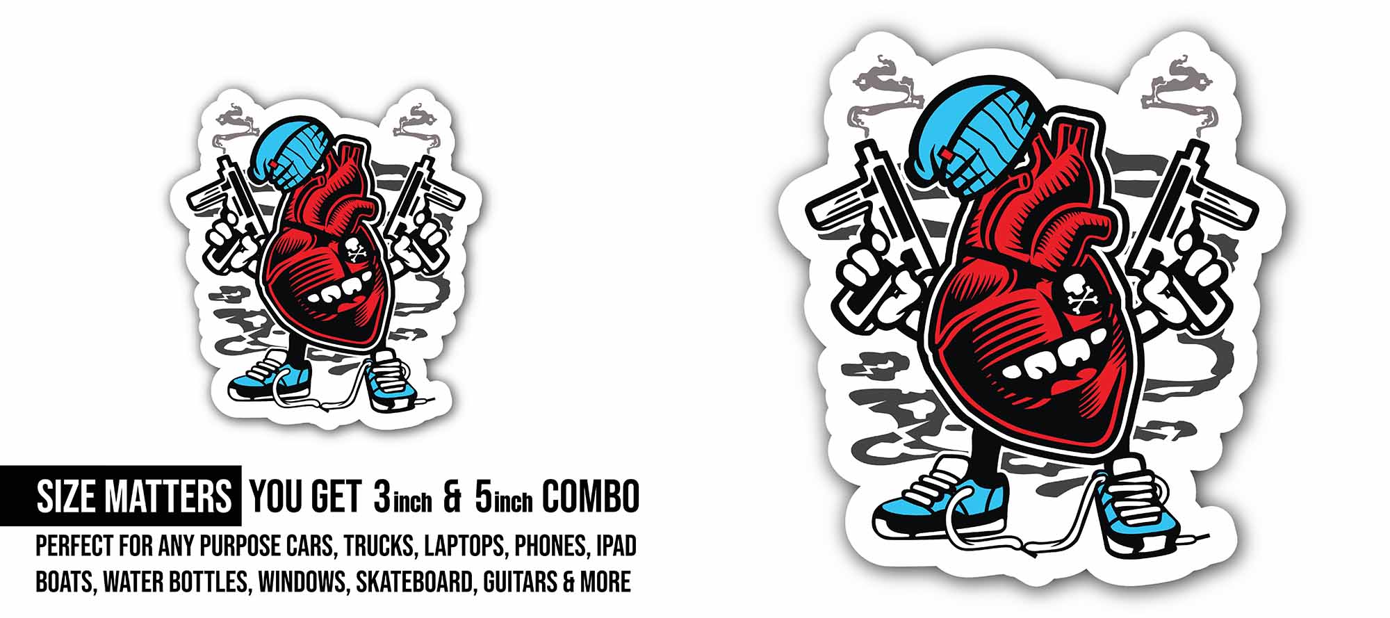 LIFANGMI Red Criminal with Gun Cartoon Sticker, Waterproof Vinyl Decal Sticker Indoor Or Outdoor 2 (Pieces) 3" and 5"