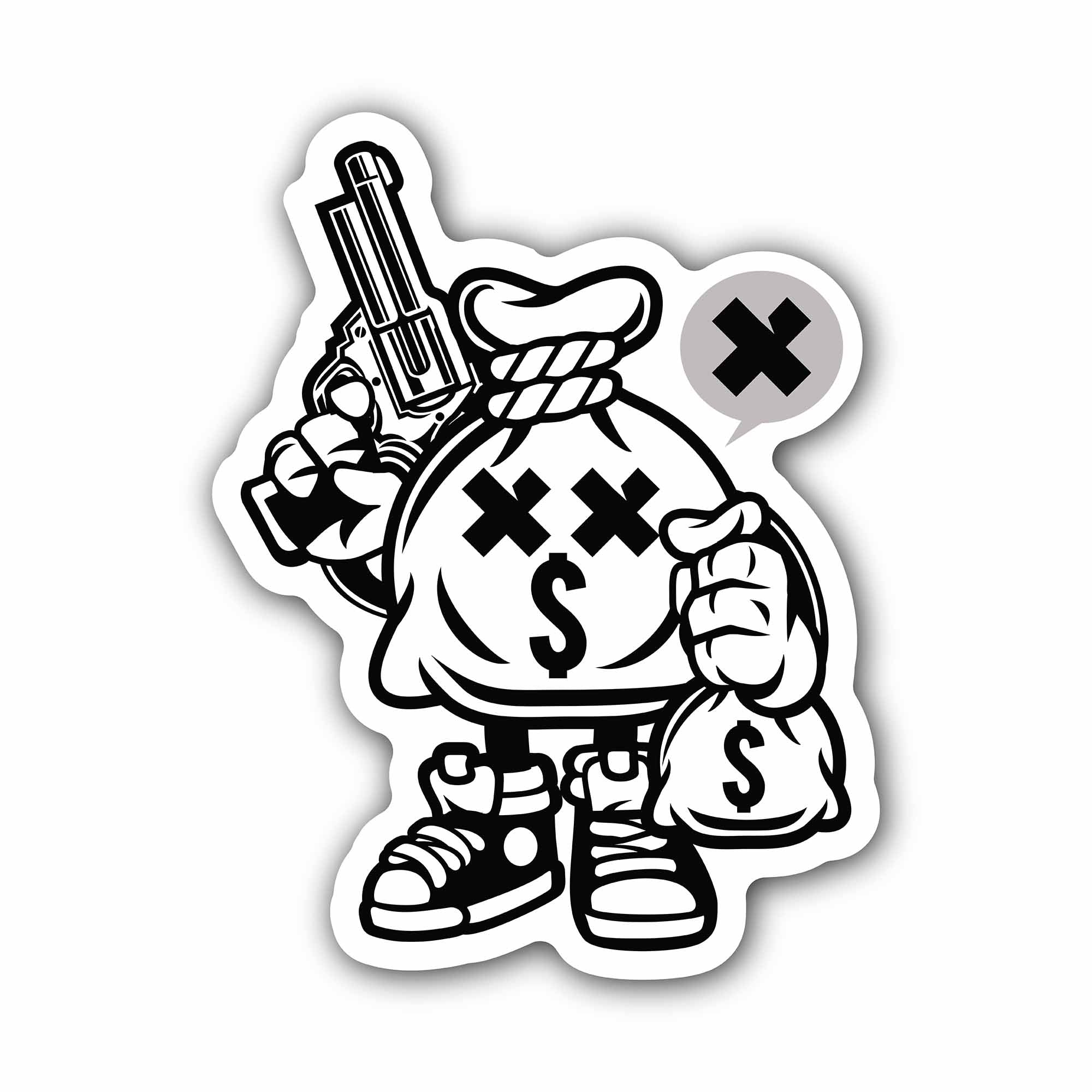 Gangster Money Bag Sticker, Waterproof Vinyl Decal Sticker Indoor Or Outdoor 2 (Pieces) 3" and 5"