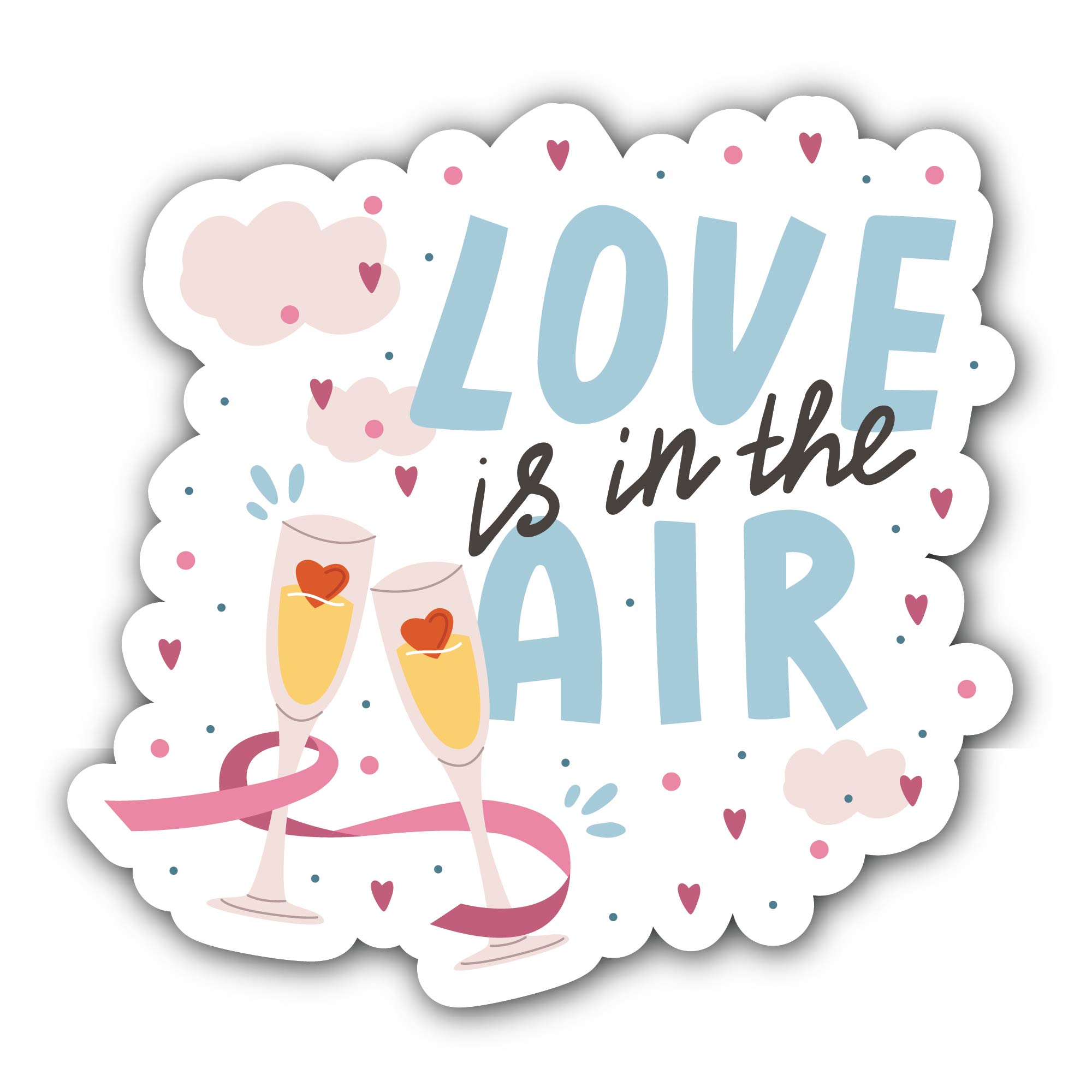 Love is in The Air Sticker, Waterproof Vinyl Decal Sticker Indoor Or Outdoor 2 (Pieces) 3" and 5"