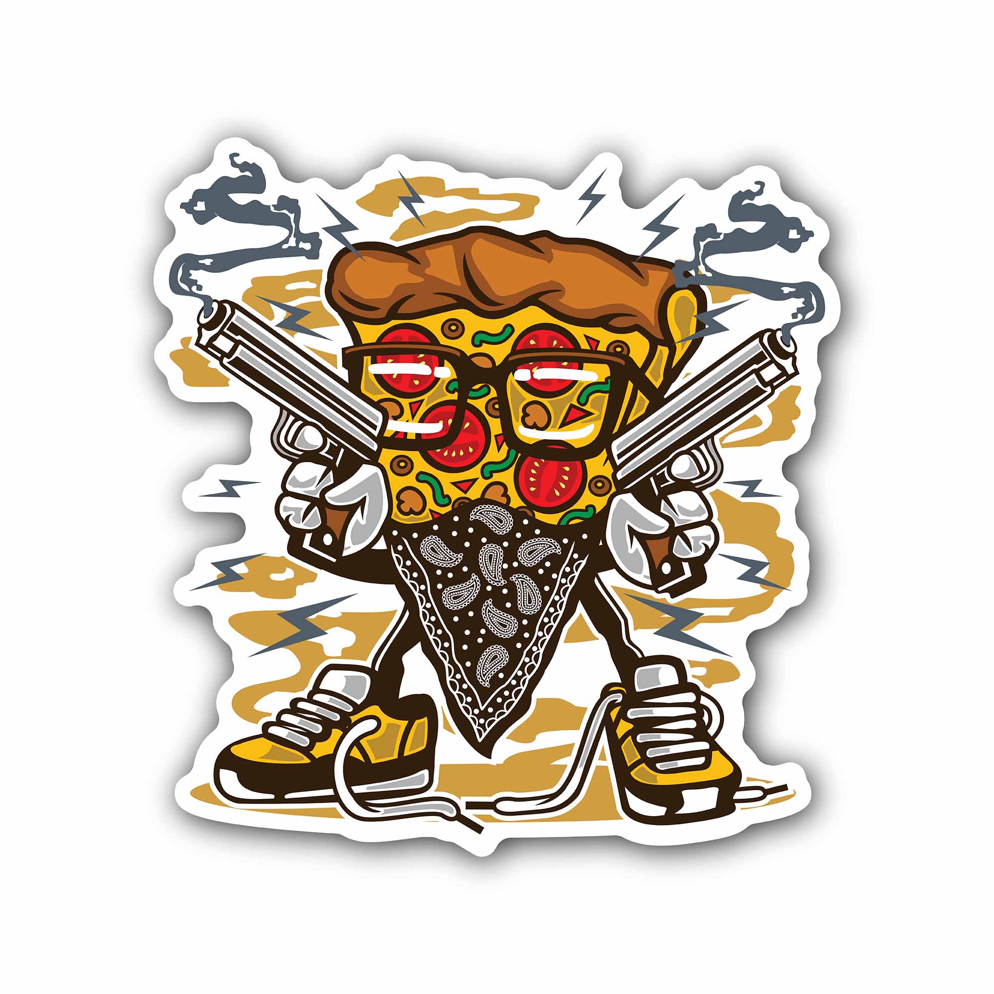 Funny Pizza Man Sticker, Waterproof Vinyl Decal Sticker Indoor Or Outdoor 2 (Pieces) 3" and 5"
