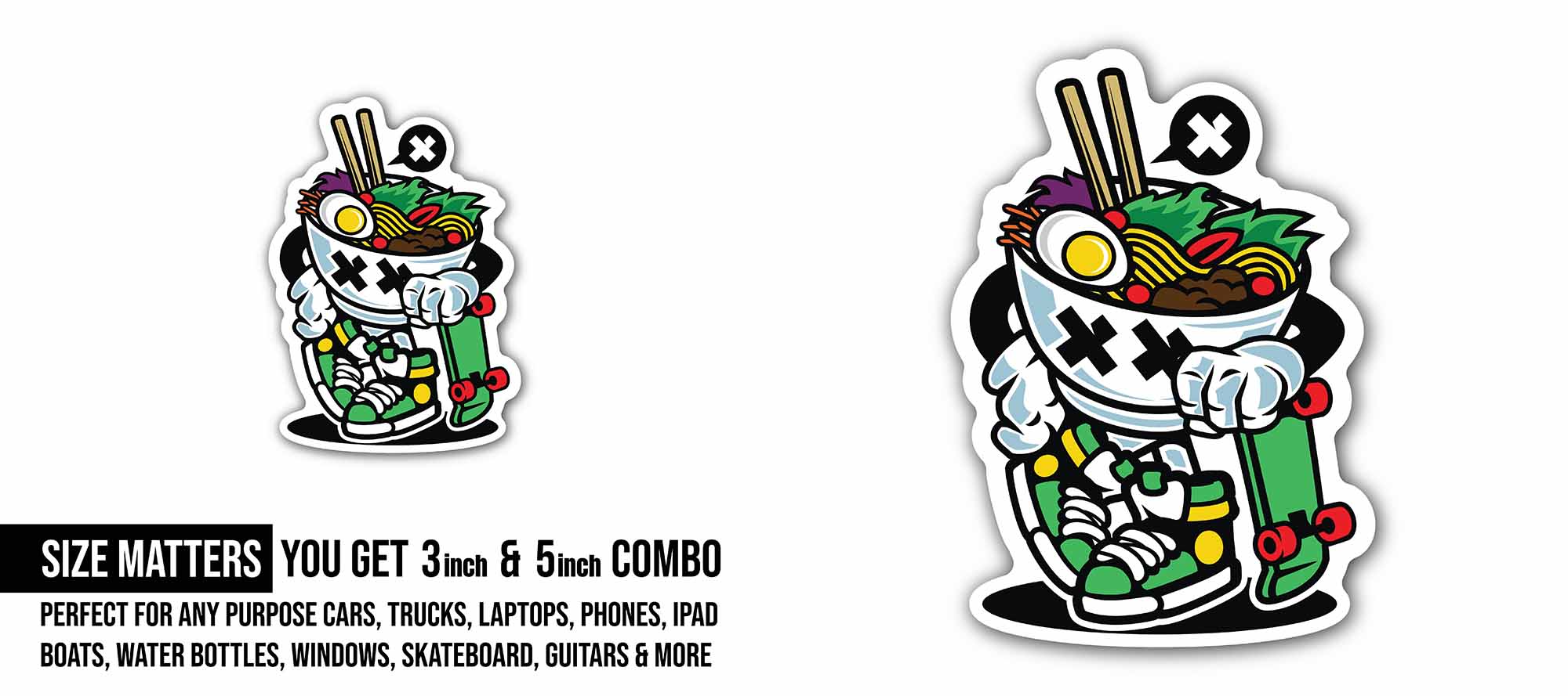 Skate Bowl Sticker, Waterproof Vinyl Decal Sticker Indoor Or Outdoor 2 (Pieces) 3" and 5"