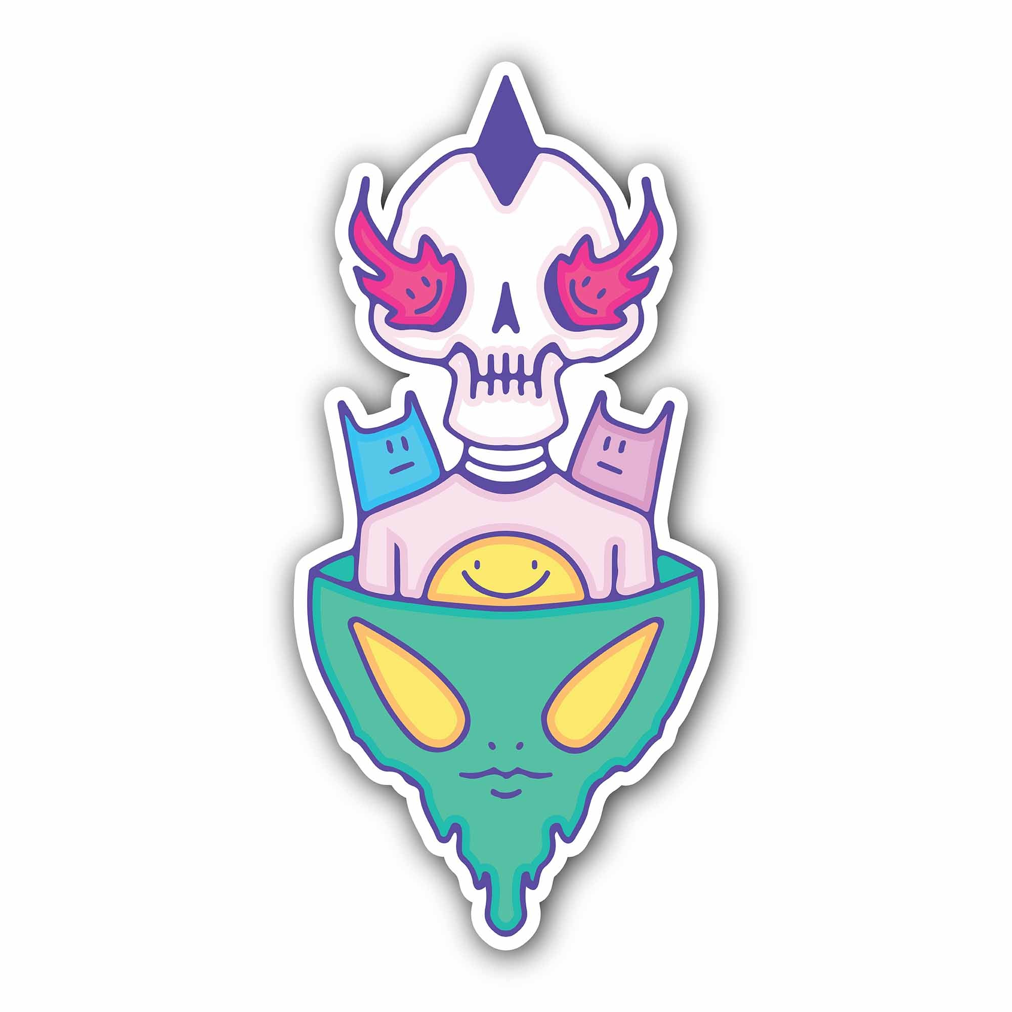 Alien Skull Sticker, Waterproof Vinyl Decal Sticker Indoor Or Outdoor 2 (Pieces) 3" and 5"
