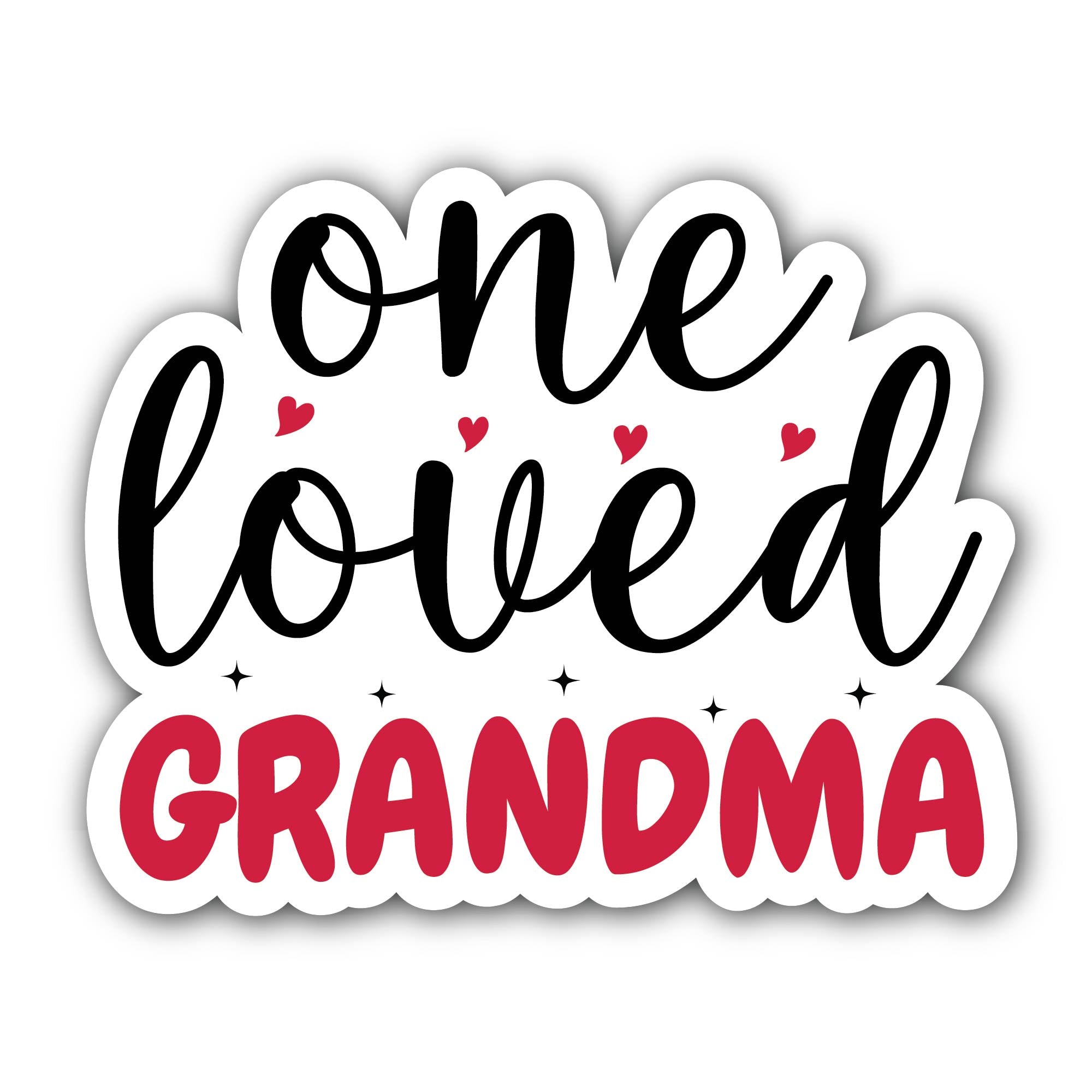 One Loved Grandma Text  Sticker, Waterproof Vinyl Decal Sticker Indoor Or Outdoor 2 (Pieces) 3" and 5"