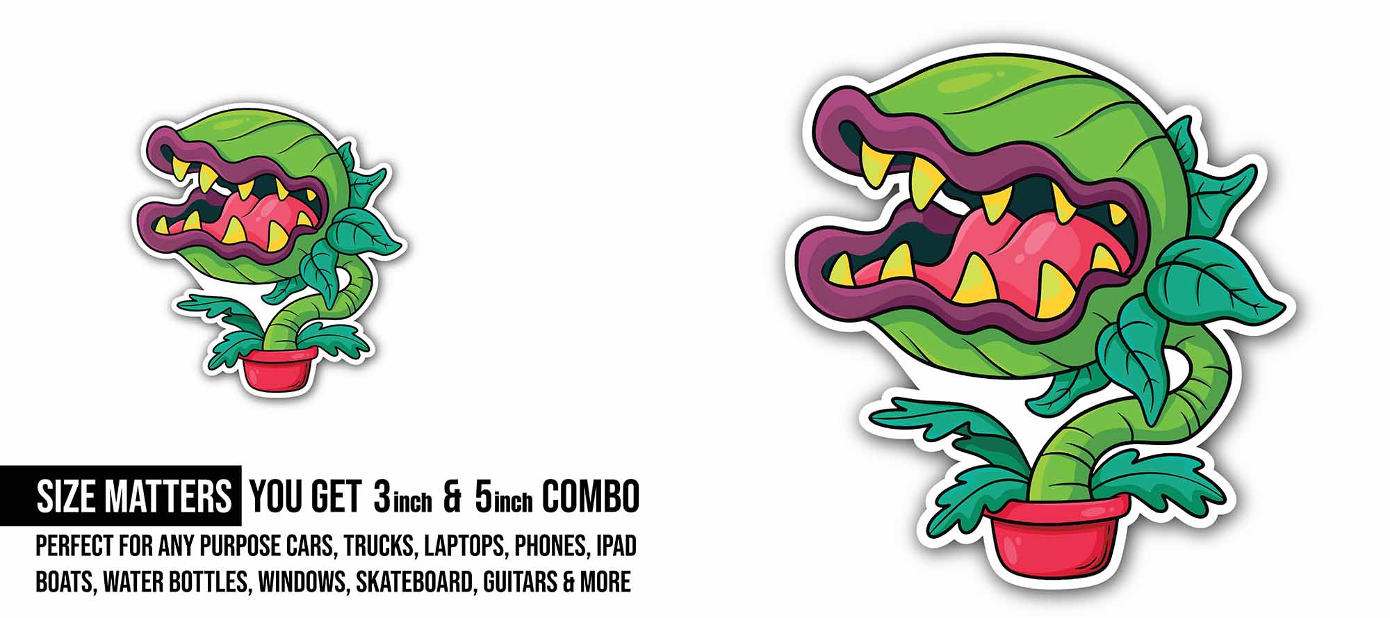 Monster Plant Sticker, Waterproof Vinyl Decal Sticker Indoor Or Outdoor 2 (Pieces) 3" and 5"
