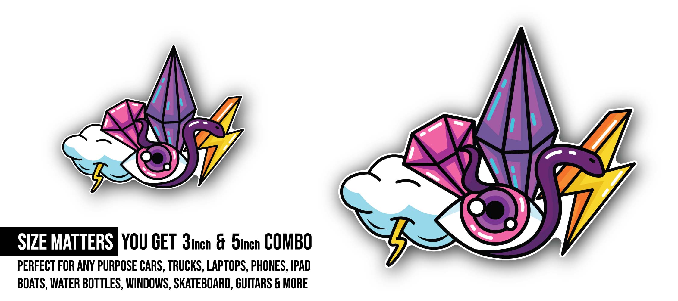 Cartoon Quartz Esoteric Free Vector Sticker, Waterproof Vinyl Decal Sticker Indoor Or Outdoor 2 (Pieces) 3" and 5"