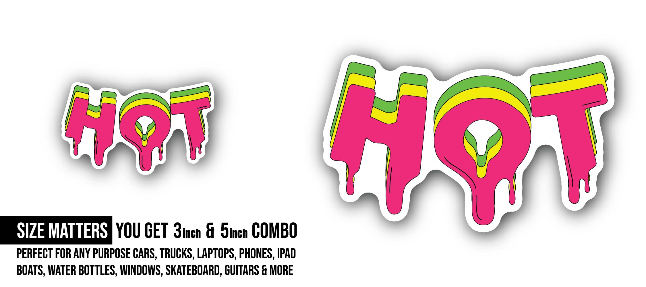 Colorful Hot Text Sticker, Waterproof Vinyl Decal Sticker Indoor Or Outdoor 2 (Pieces) 3" and 5"