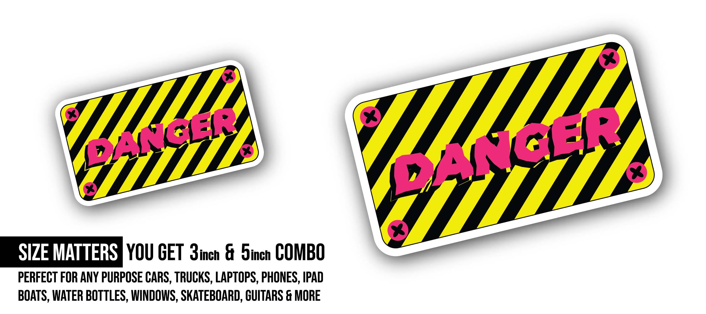 Danger Text Sticker, Waterproof Vinyl Decal Sticker Indoor Or Outdoor 2 (Pieces) 3" and 5"