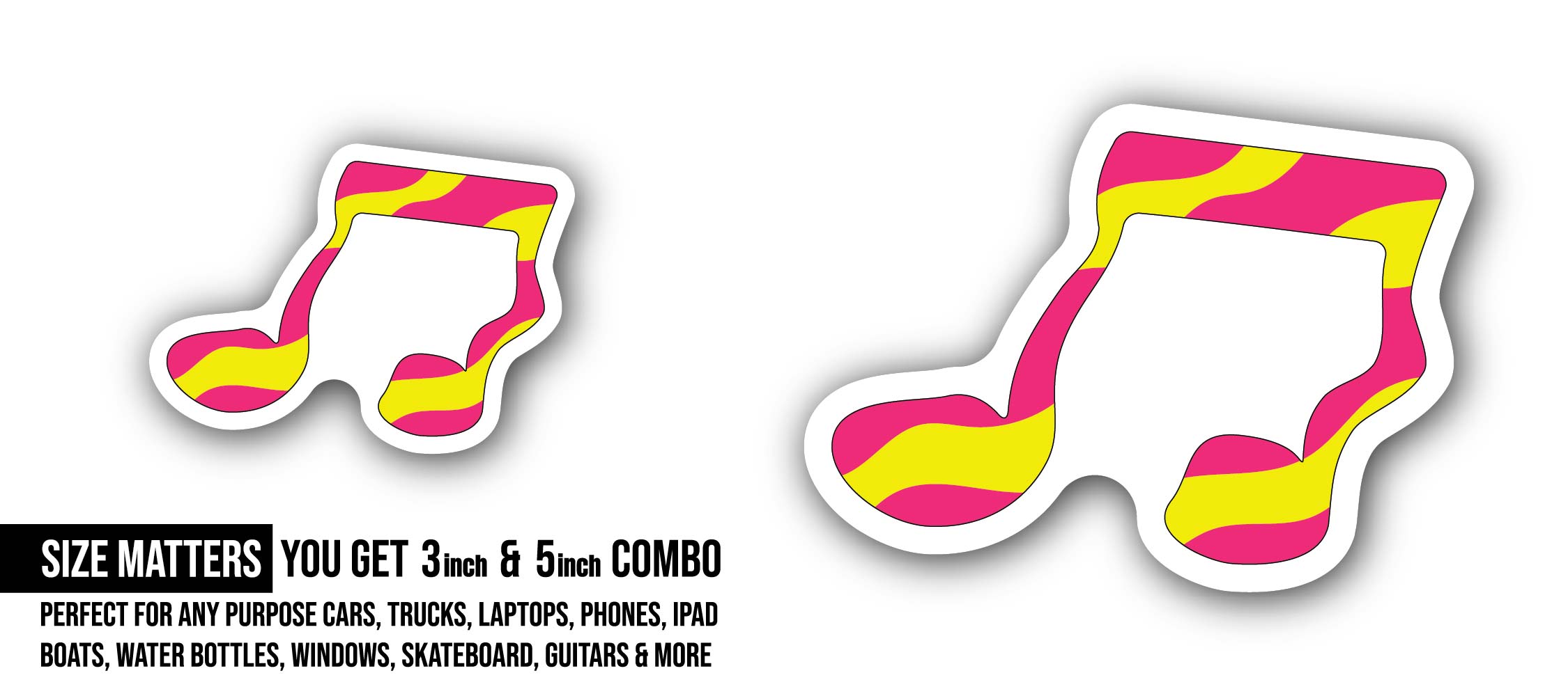 Music Icon Sticker, Waterproof Vinyl Decal Sticker Indoor Or Outdoor 2 (Pieces) 3" and 5"